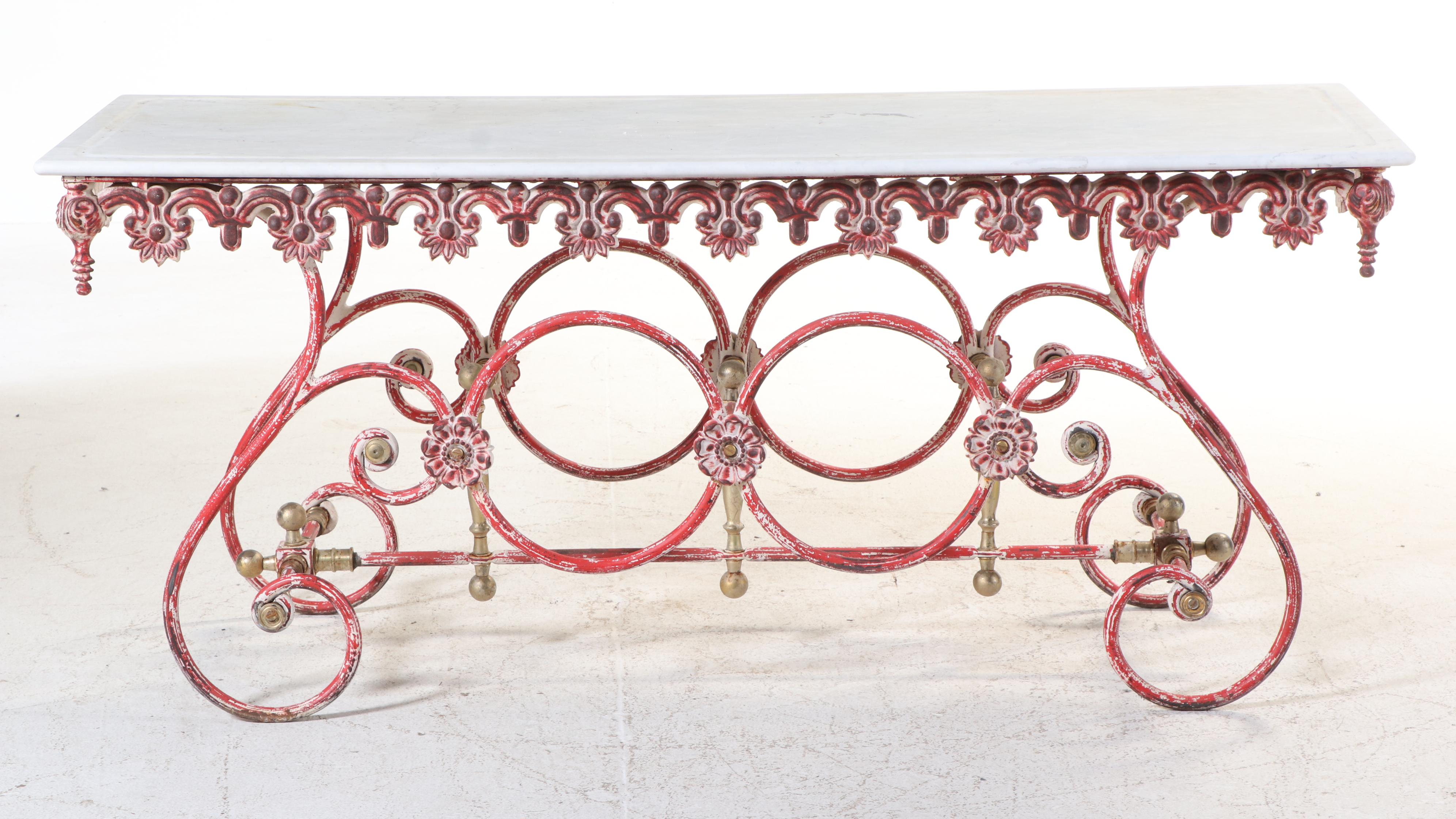 French Marble and Cast Iron Baker's Table