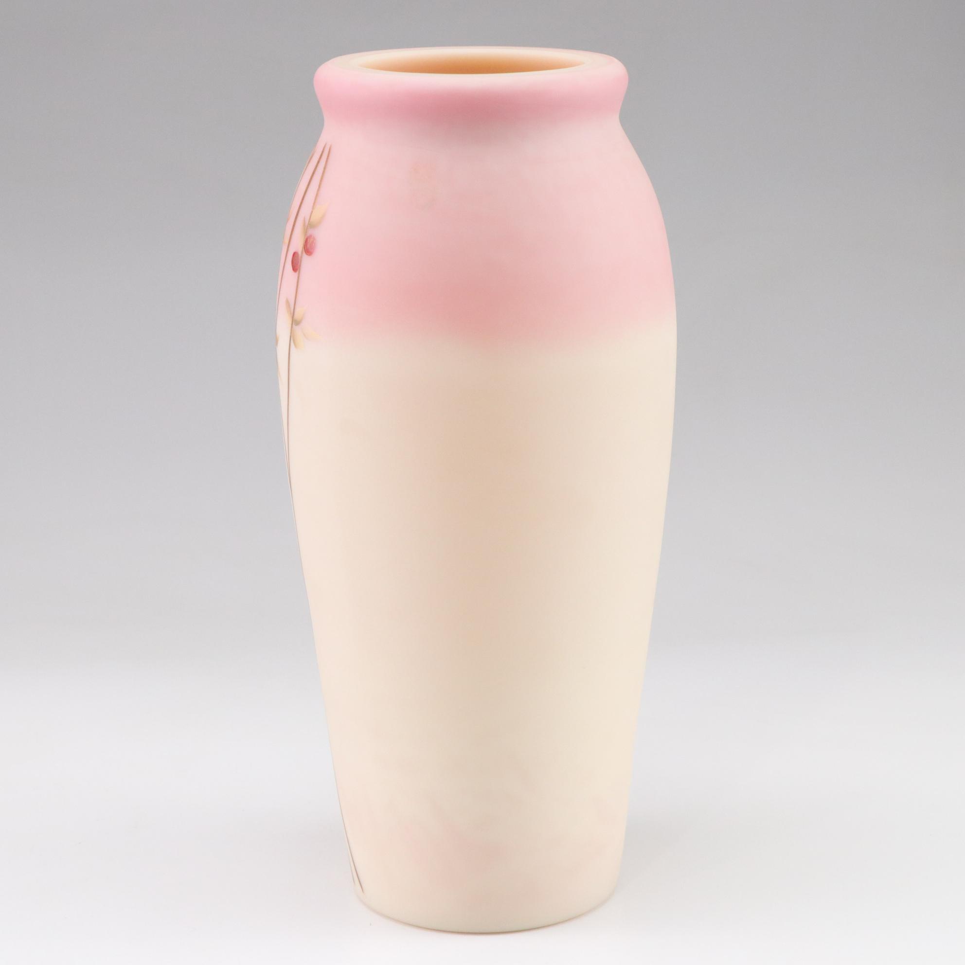 Fenton Burmese "Berries & Vine" Tall Hand Painted Vase Signed D Robinson