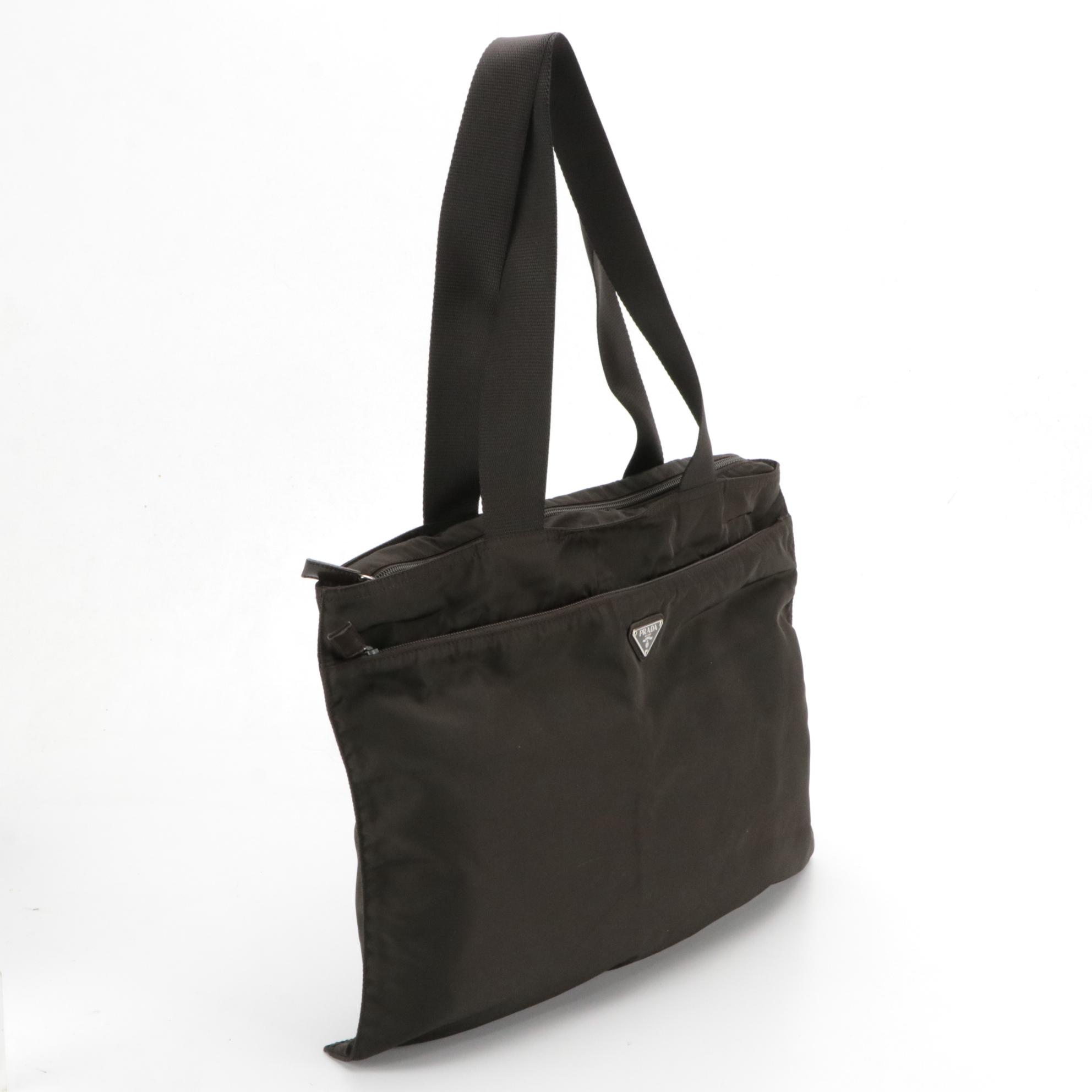 Prada Brown Nylon Flat Zippered Shoulder Tote Bag