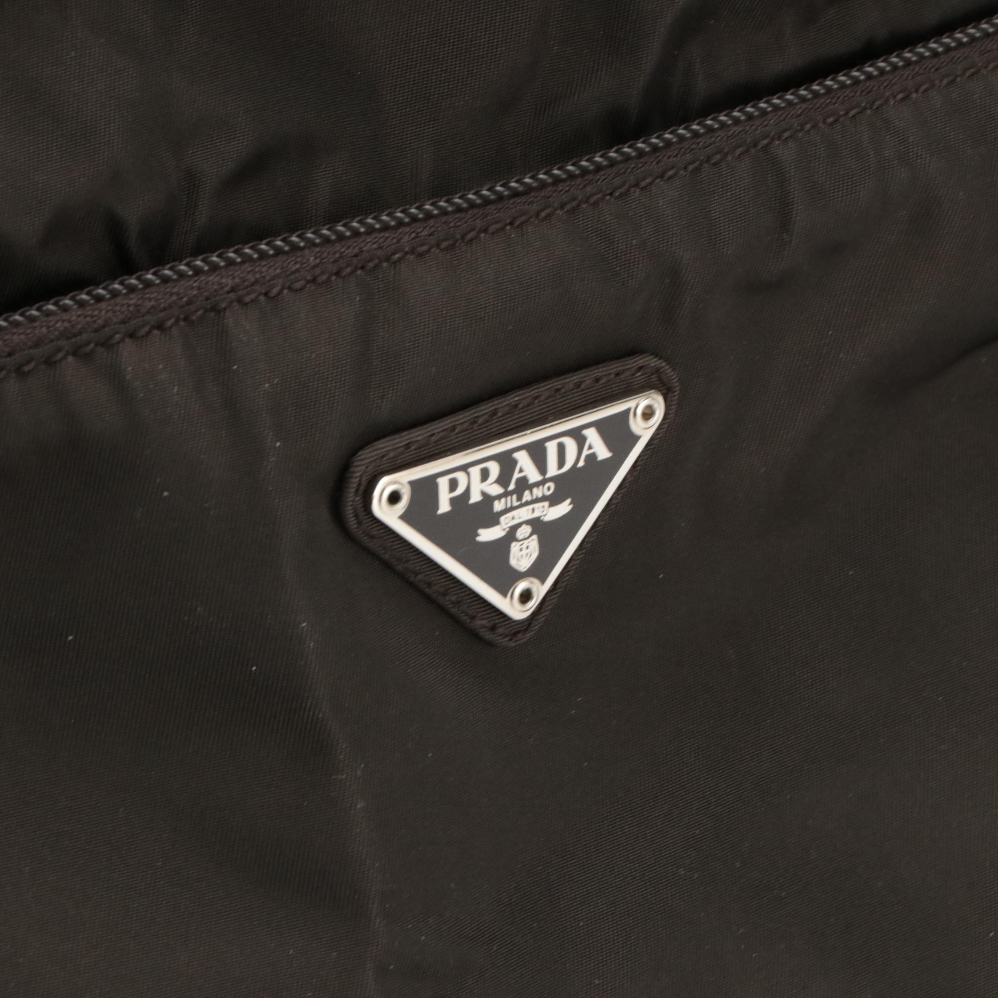 Prada Brown Nylon Flat Zippered Shoulder Tote Bag