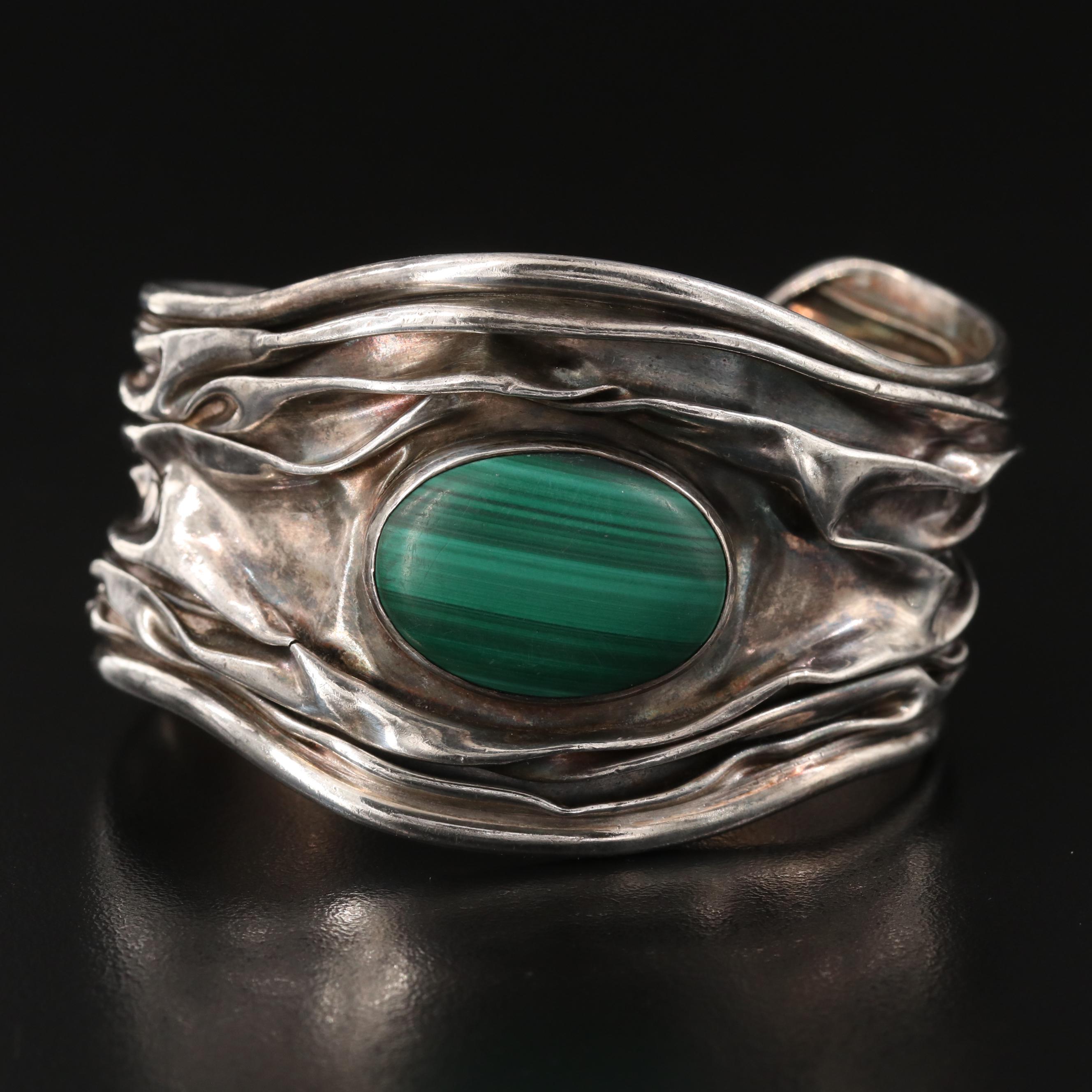 Dominique Dinouart Mexican Sterling Malachite Signed Cuff