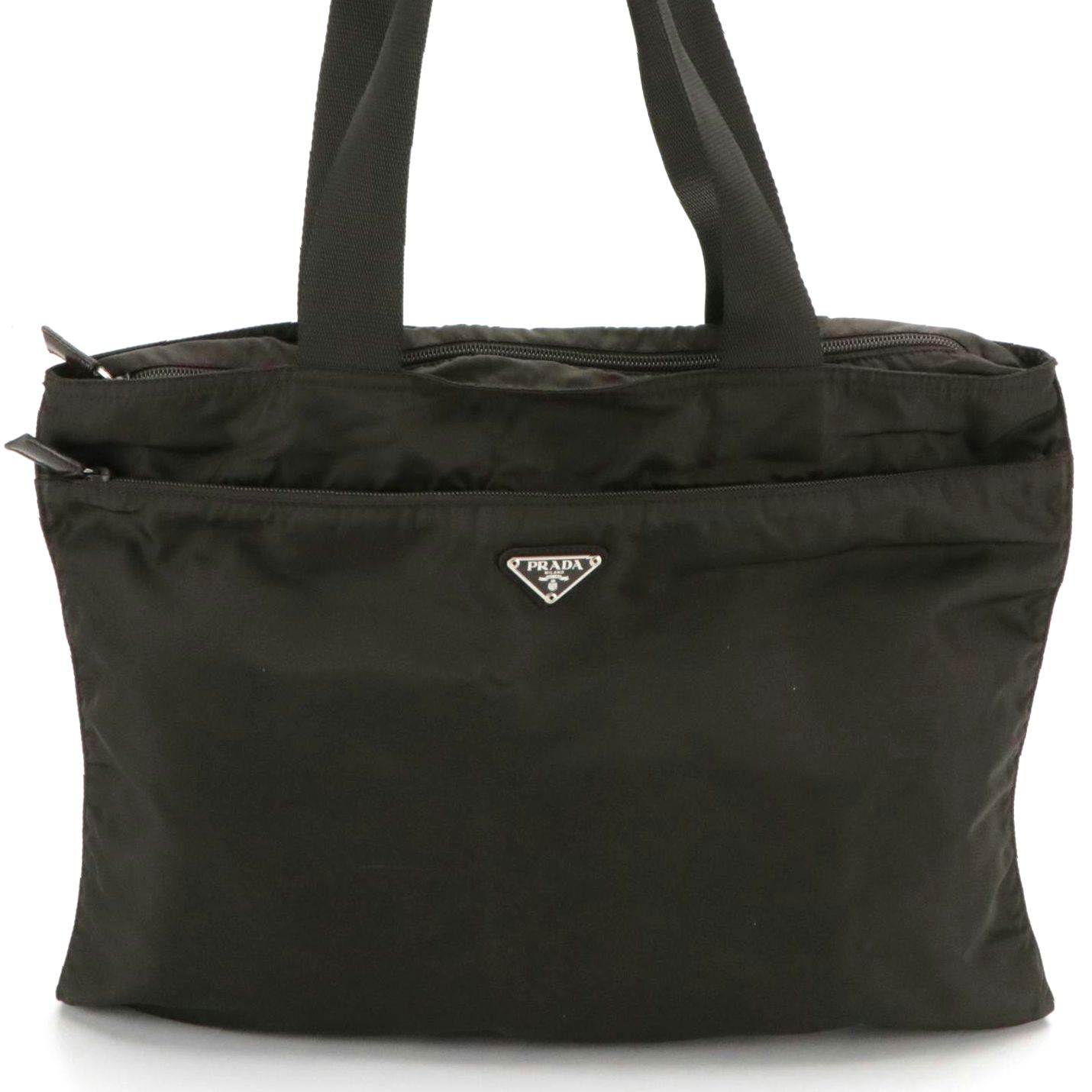 Prada Brown Nylon Flat Zippered Shoulder Tote Bag