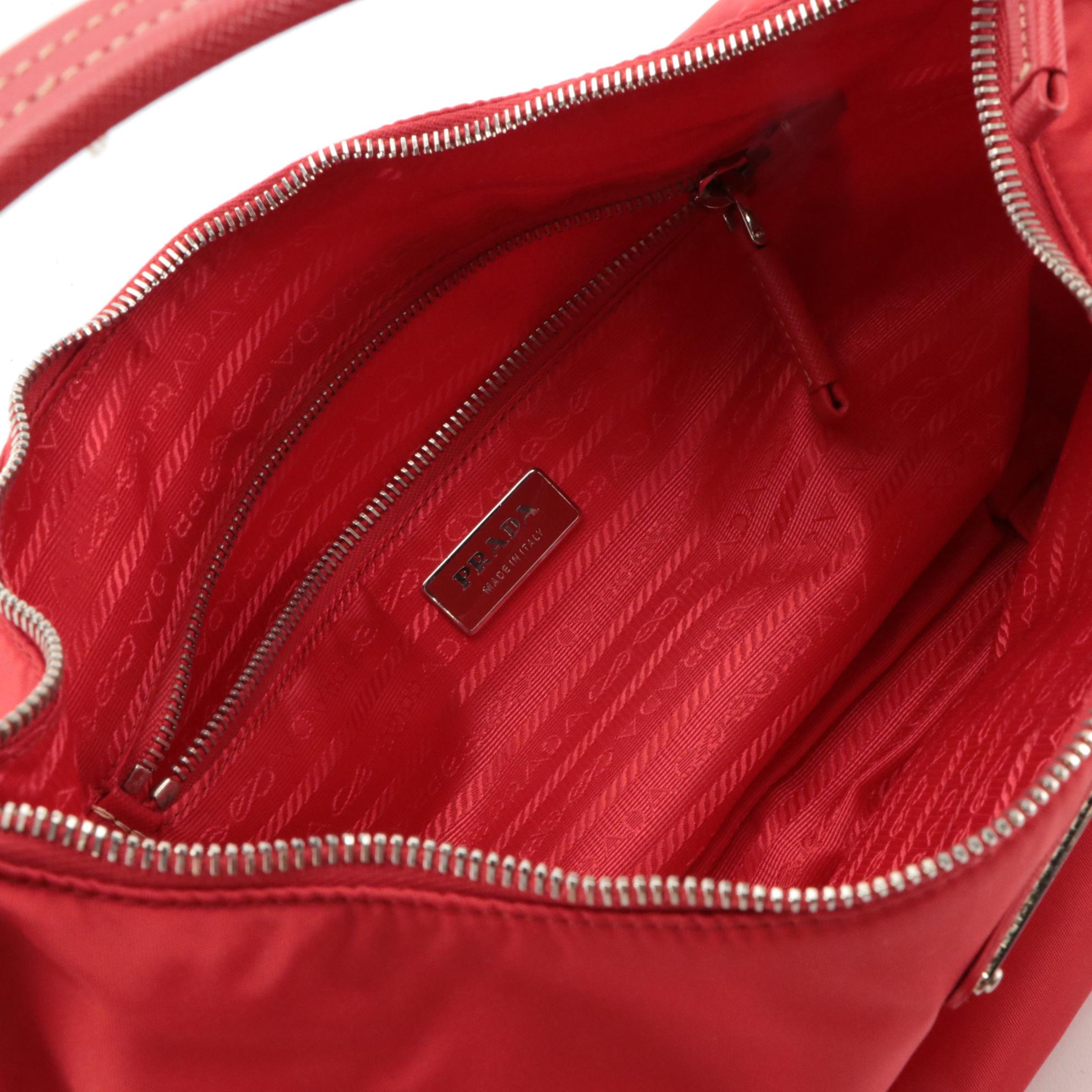 Prada Red Tessuto Nylon Hobo Shoulder Bag with Leather Trim
