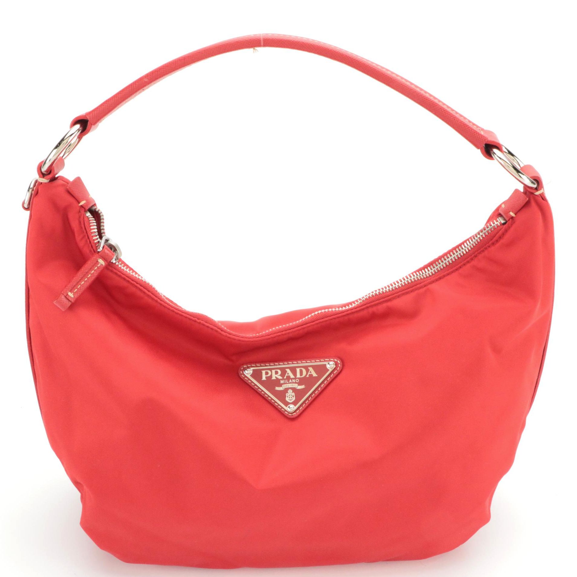 Prada Red Tessuto Nylon Hobo Shoulder Bag with Leather Trim Everything But The House