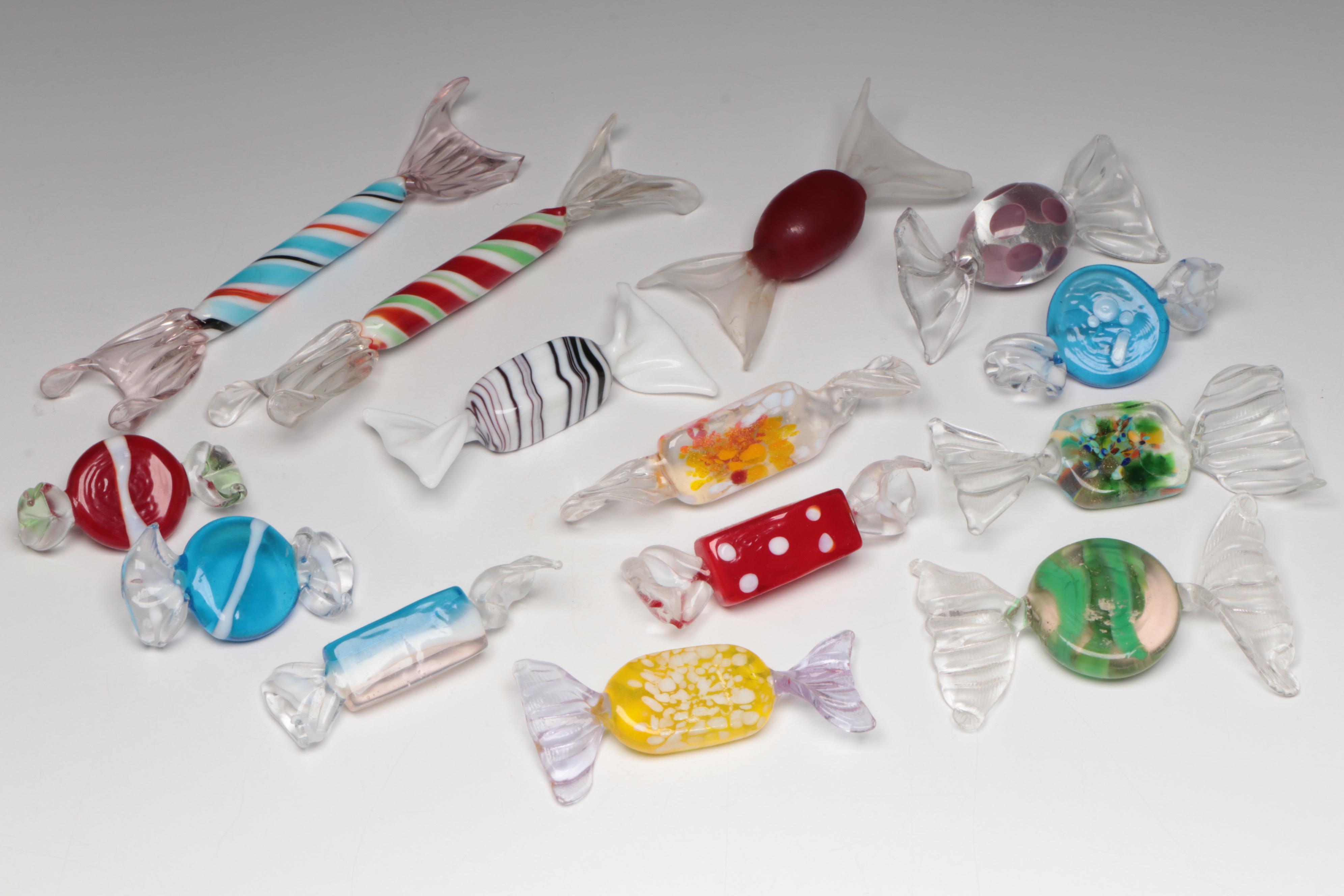 Handmade Art Glass Candy in Cut Crystal Bowl