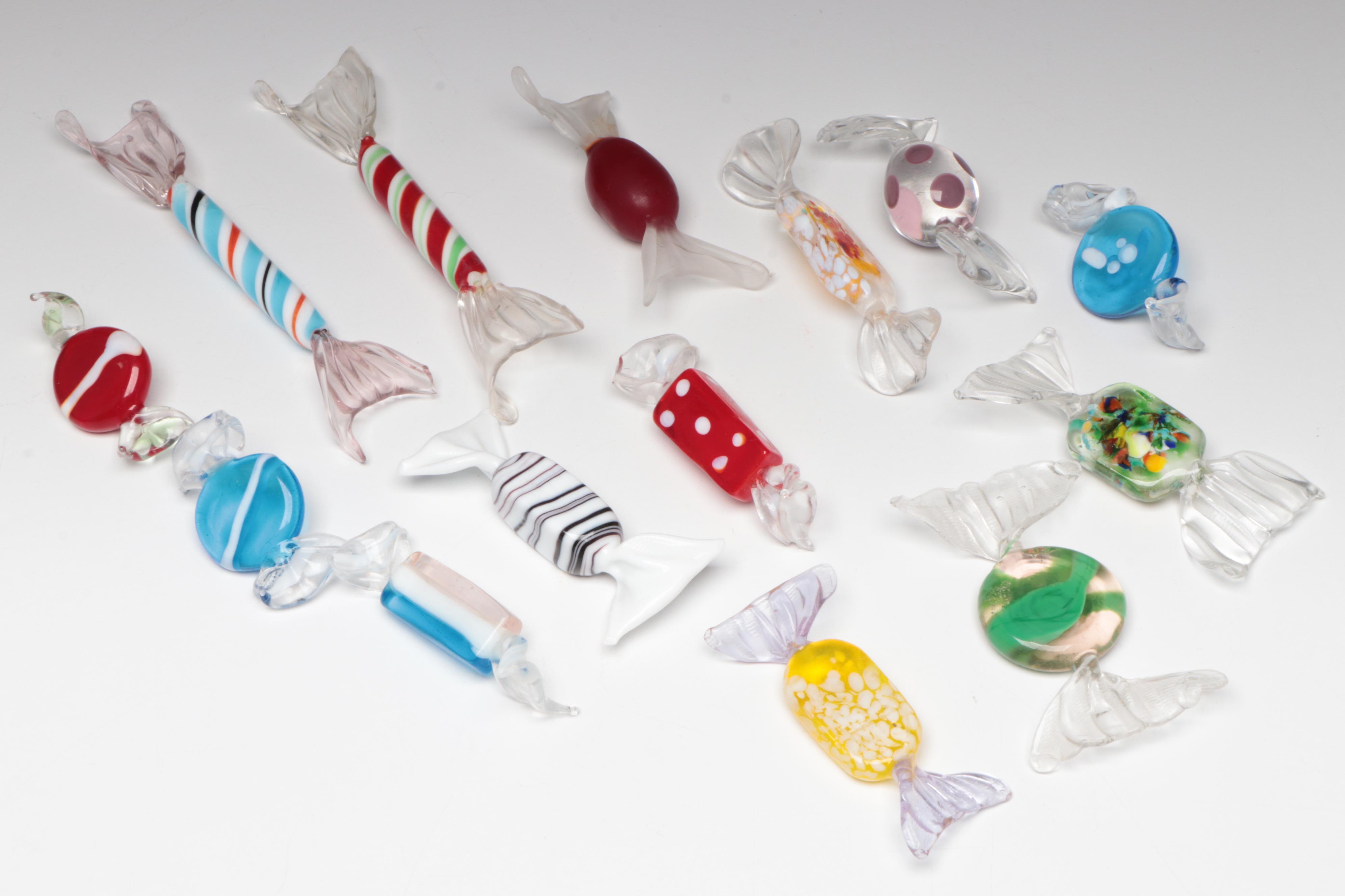 Handmade Art Glass Candy in Cut Crystal Bowl