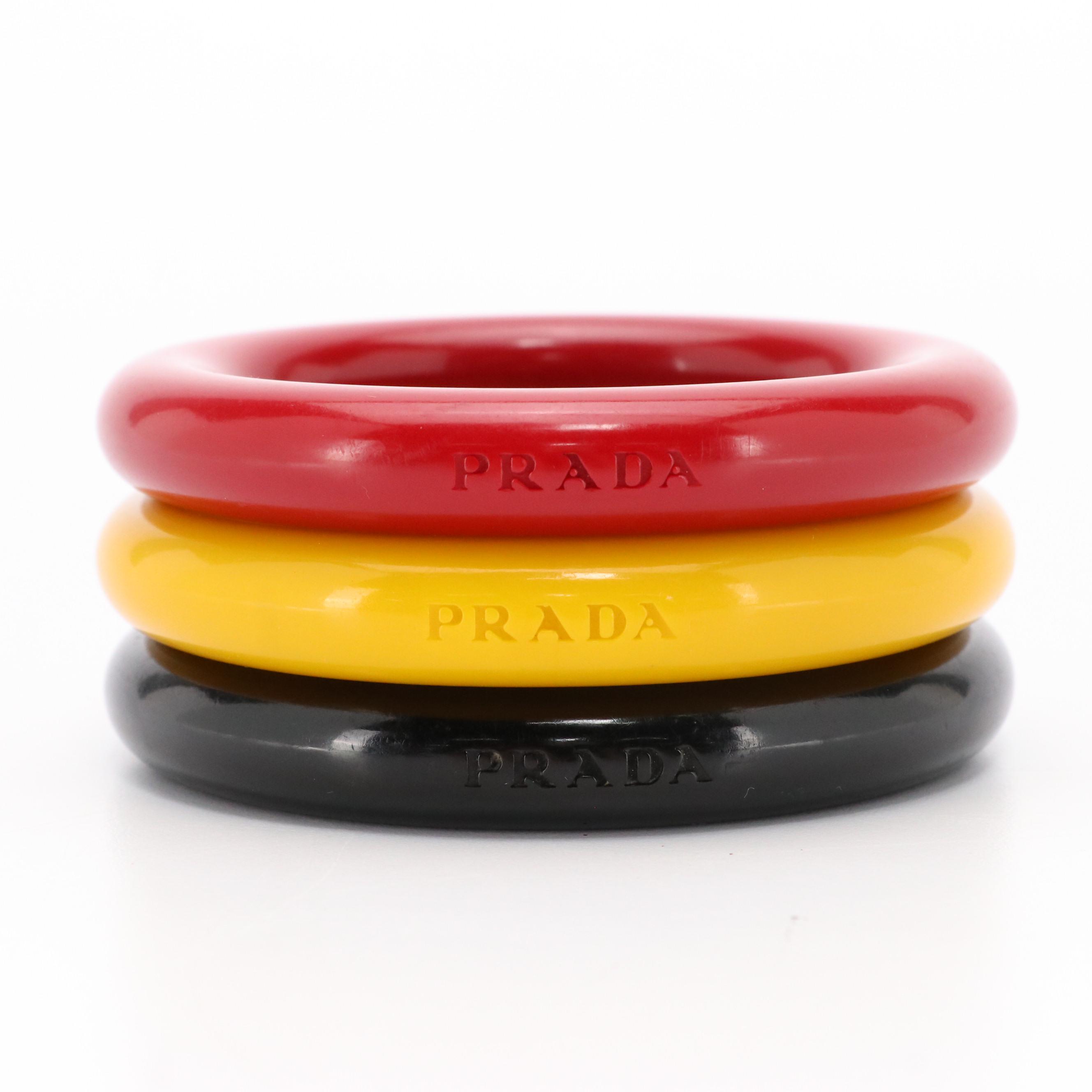 Prada Logo Black/Red/Yellow Bangle Bracelets