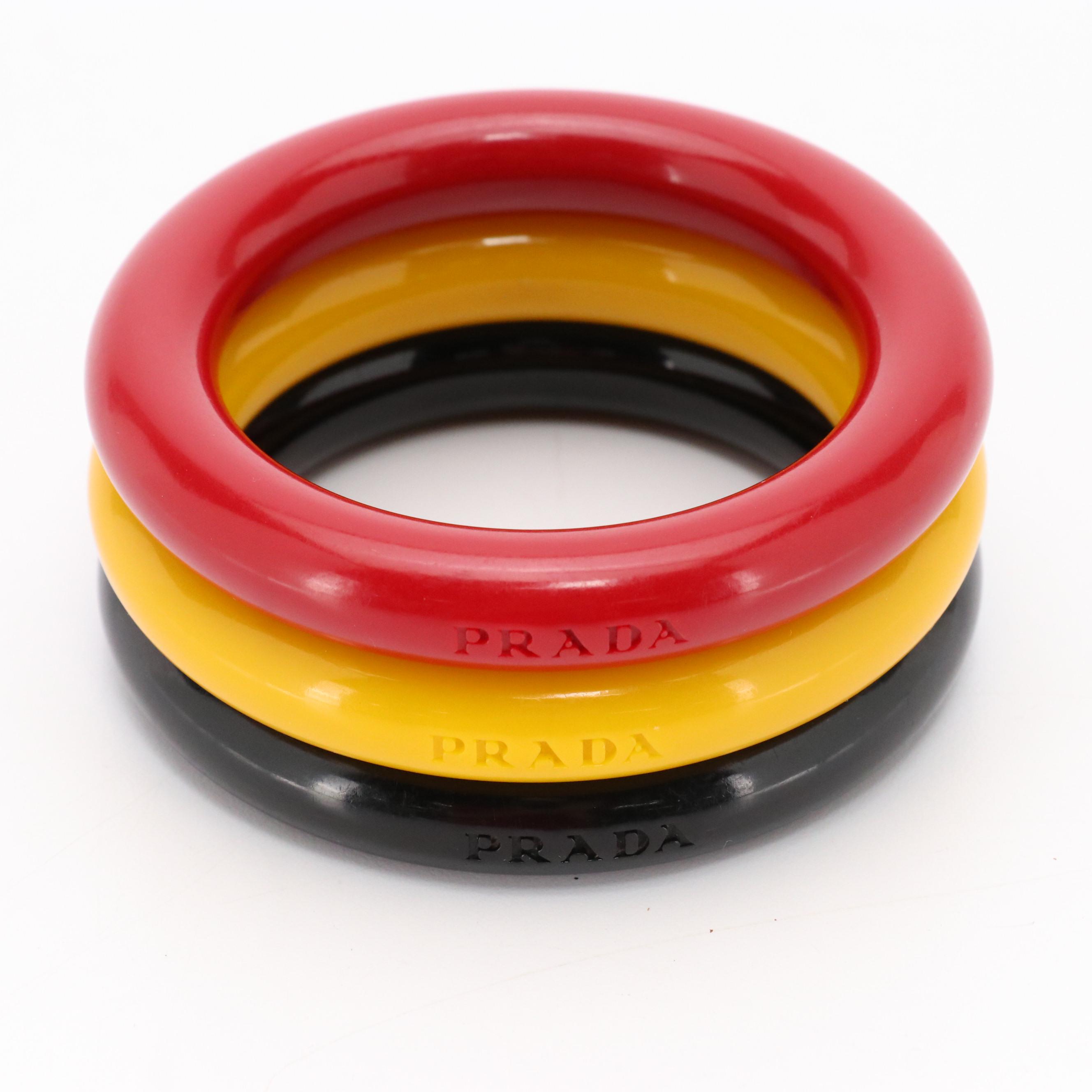 Prada Logo Black/Red/Yellow Bangle Bracelets