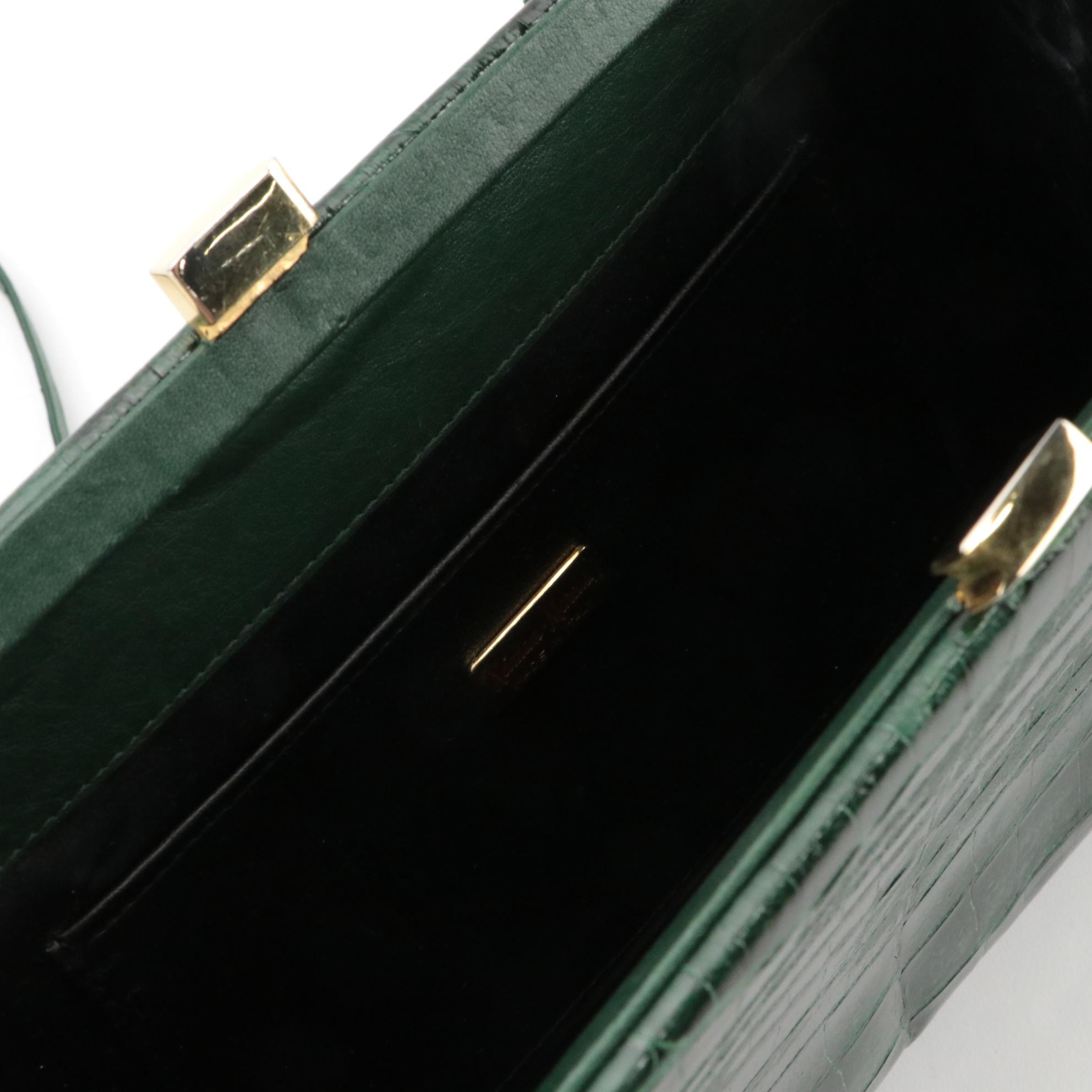 Neiman Marcus Grained Leather Flap Clutch, Embossed Crossbody Kiss-lock Clutch