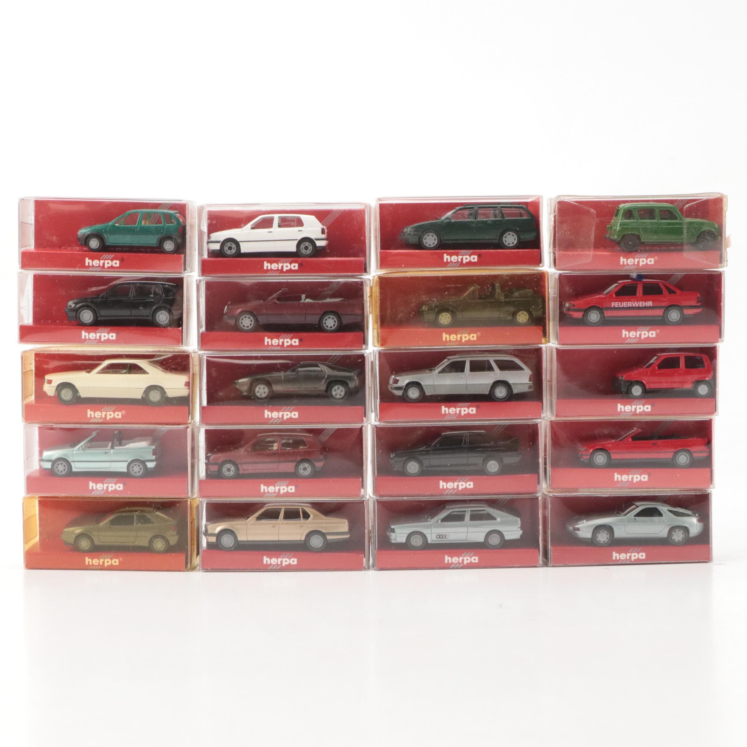 Herpa HO Scale Model VWs, Mercedes-Benz, Porsche & More Automobiles, 20th C.