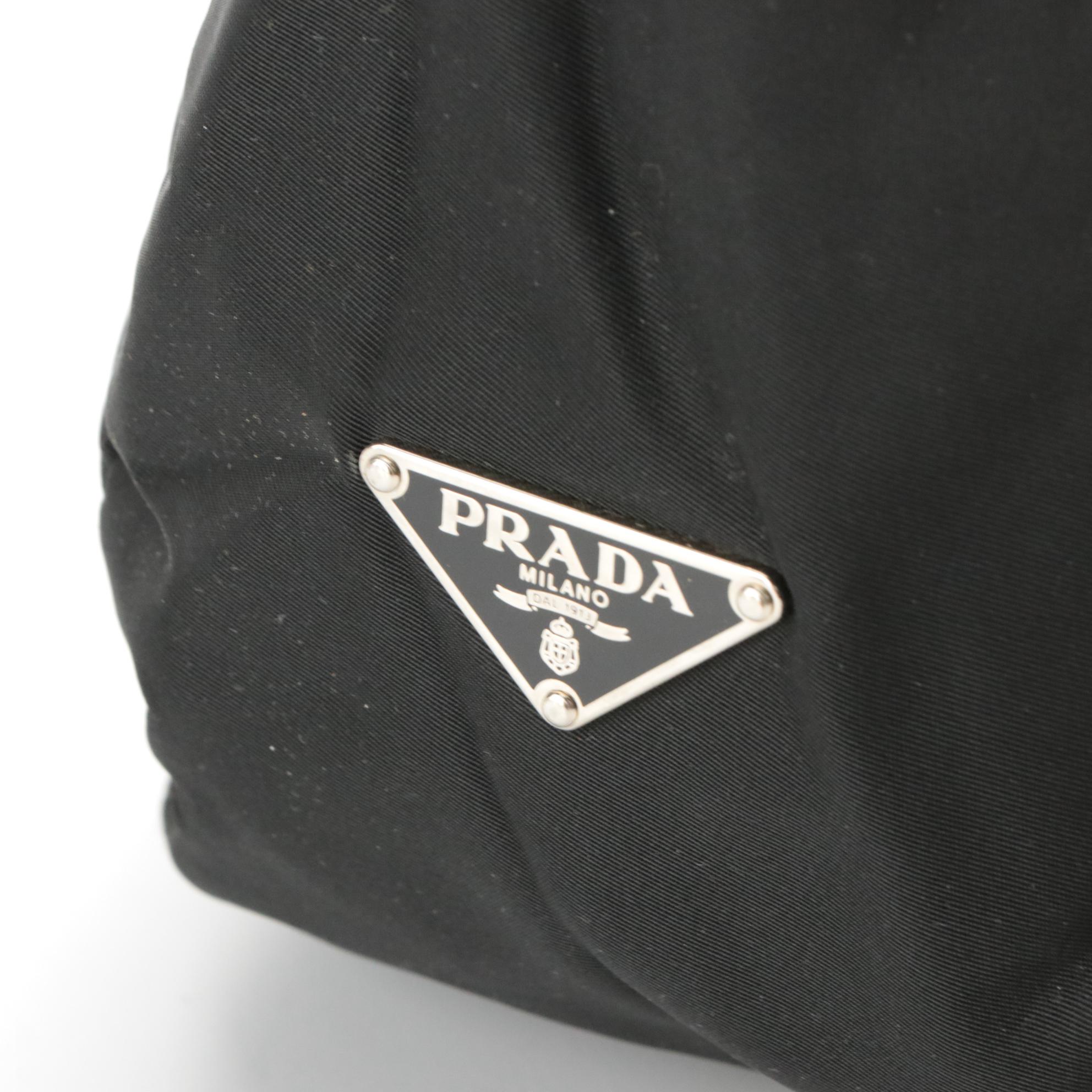 Prada Double Front Pocket Shoulder Bag in Nylon and Saffiano Leather