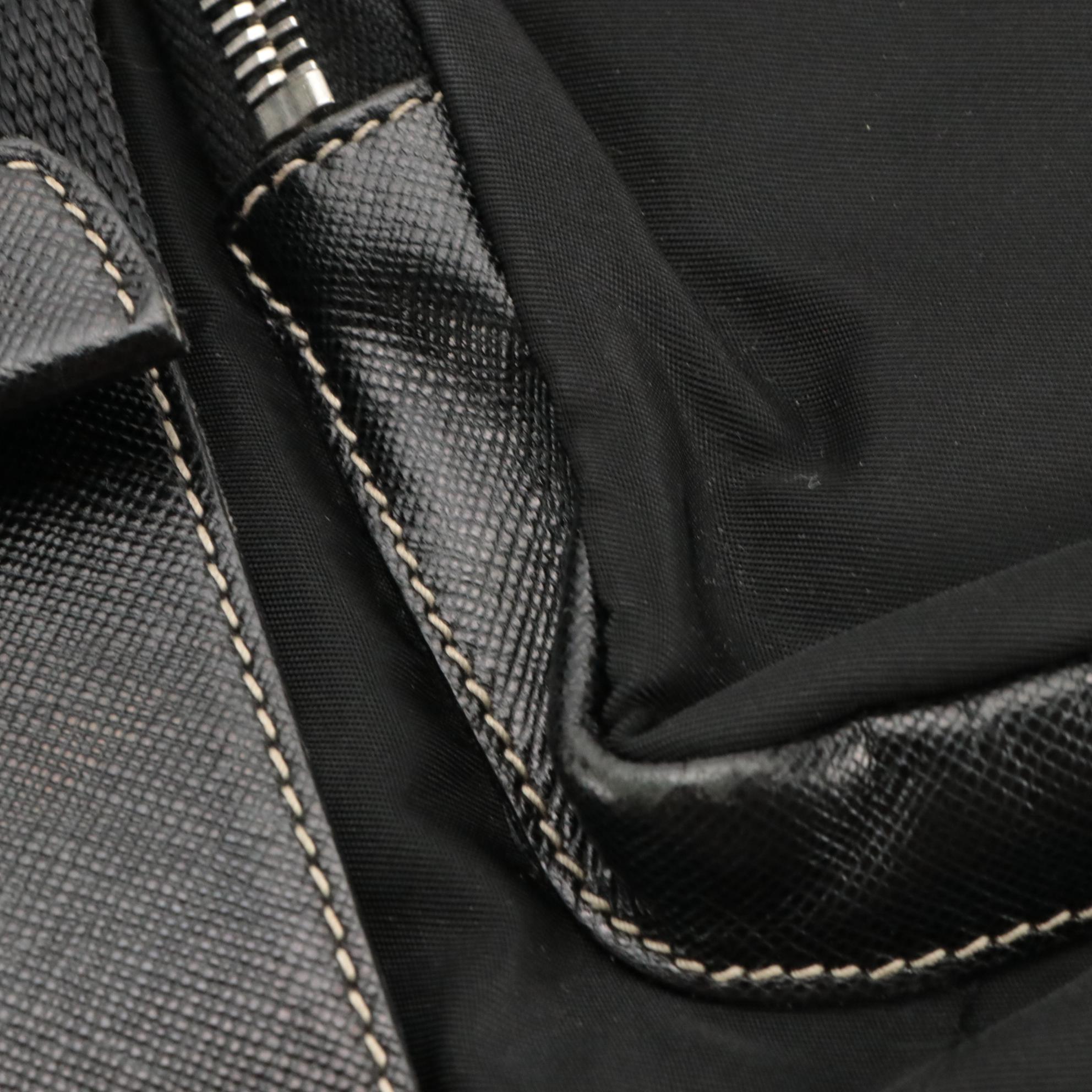 Prada Double Front Pocket Shoulder Bag in Nylon and Saffiano Leather