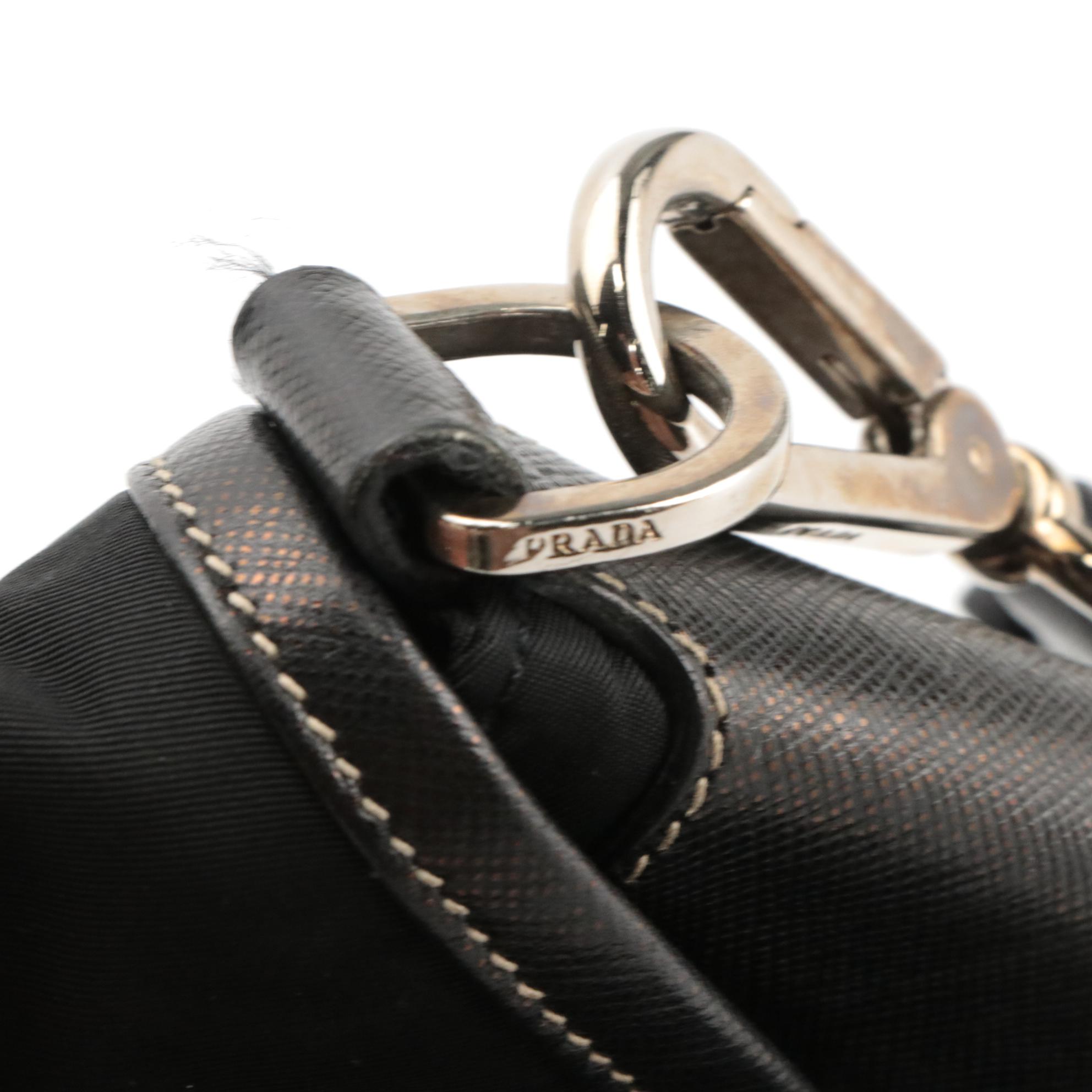 Prada Double Front Pocket Shoulder Bag in Nylon and Saffiano Leather