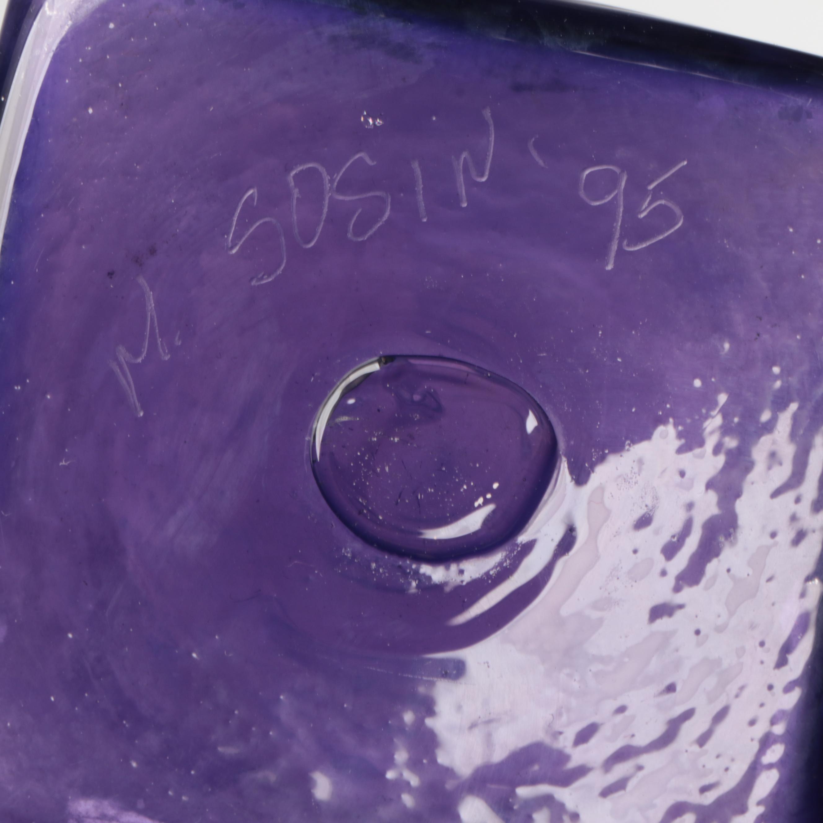 Michael Sosin Handblown Purple and Cranberry Art Glass Vases, Late 20th Century