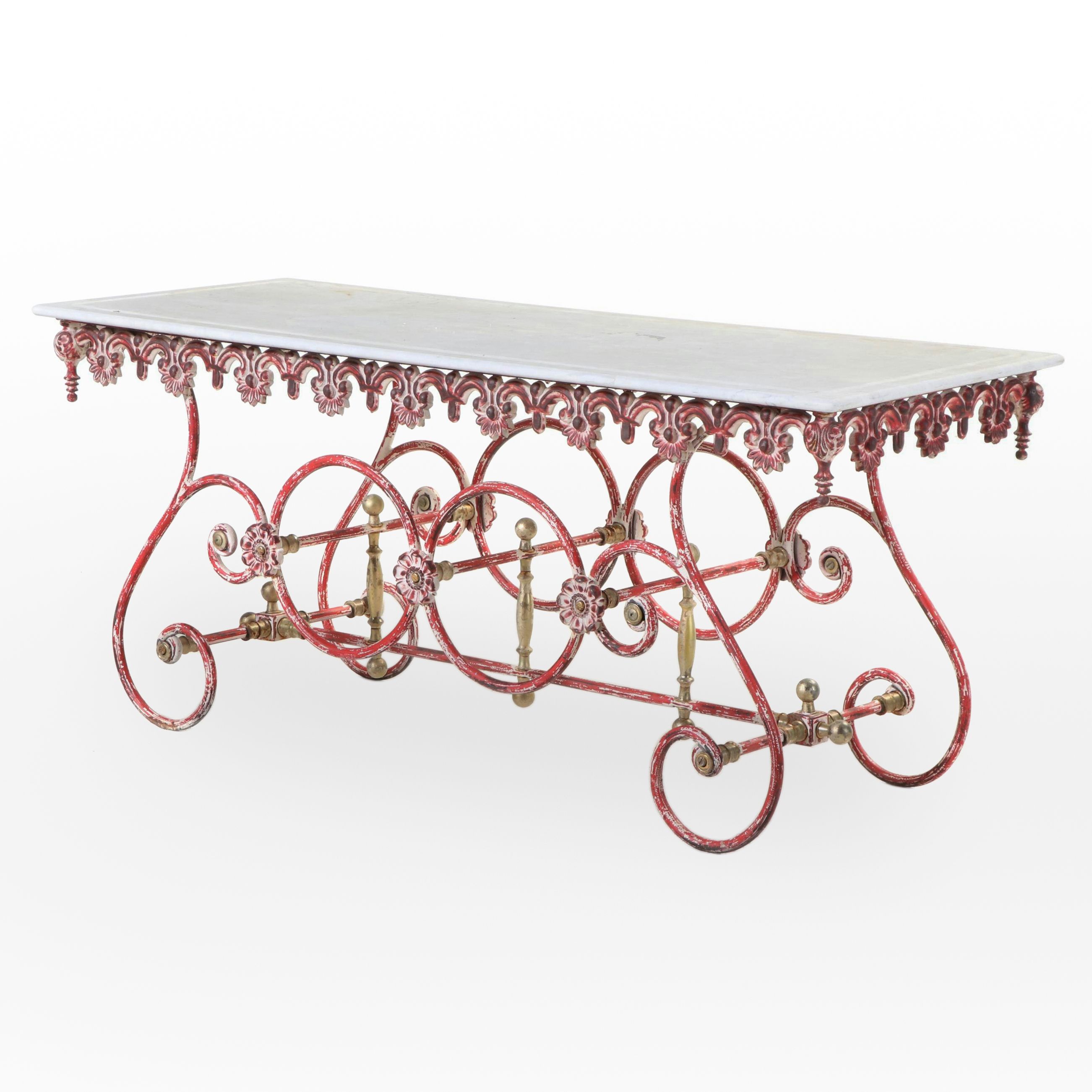 French Marble and Cast Iron Baker's Table