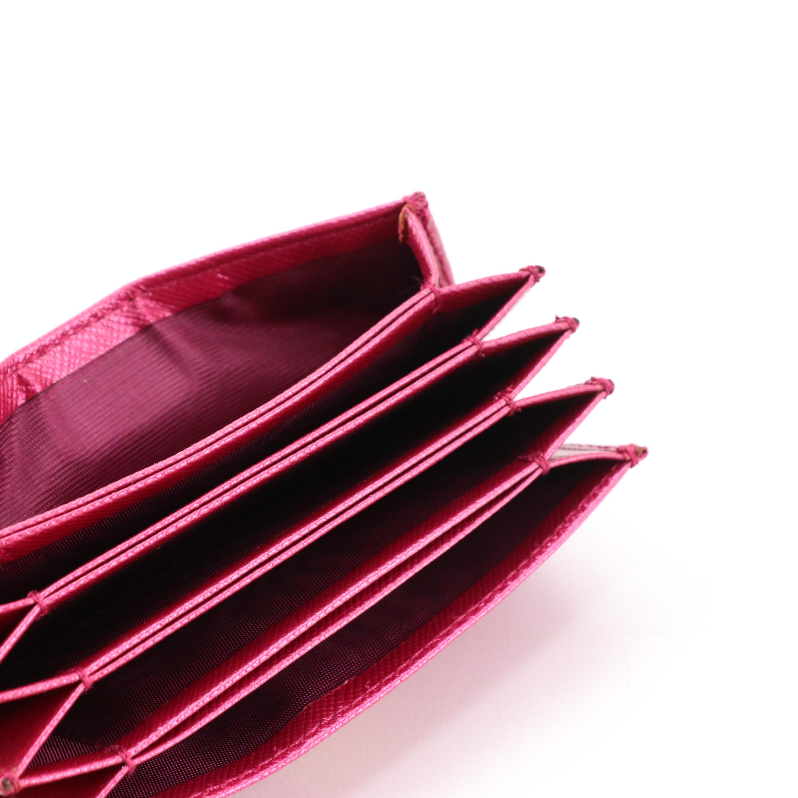 Prada Card Case 1M1211 in Metallic Hibiscus Saffiano Leather with Tag and Box