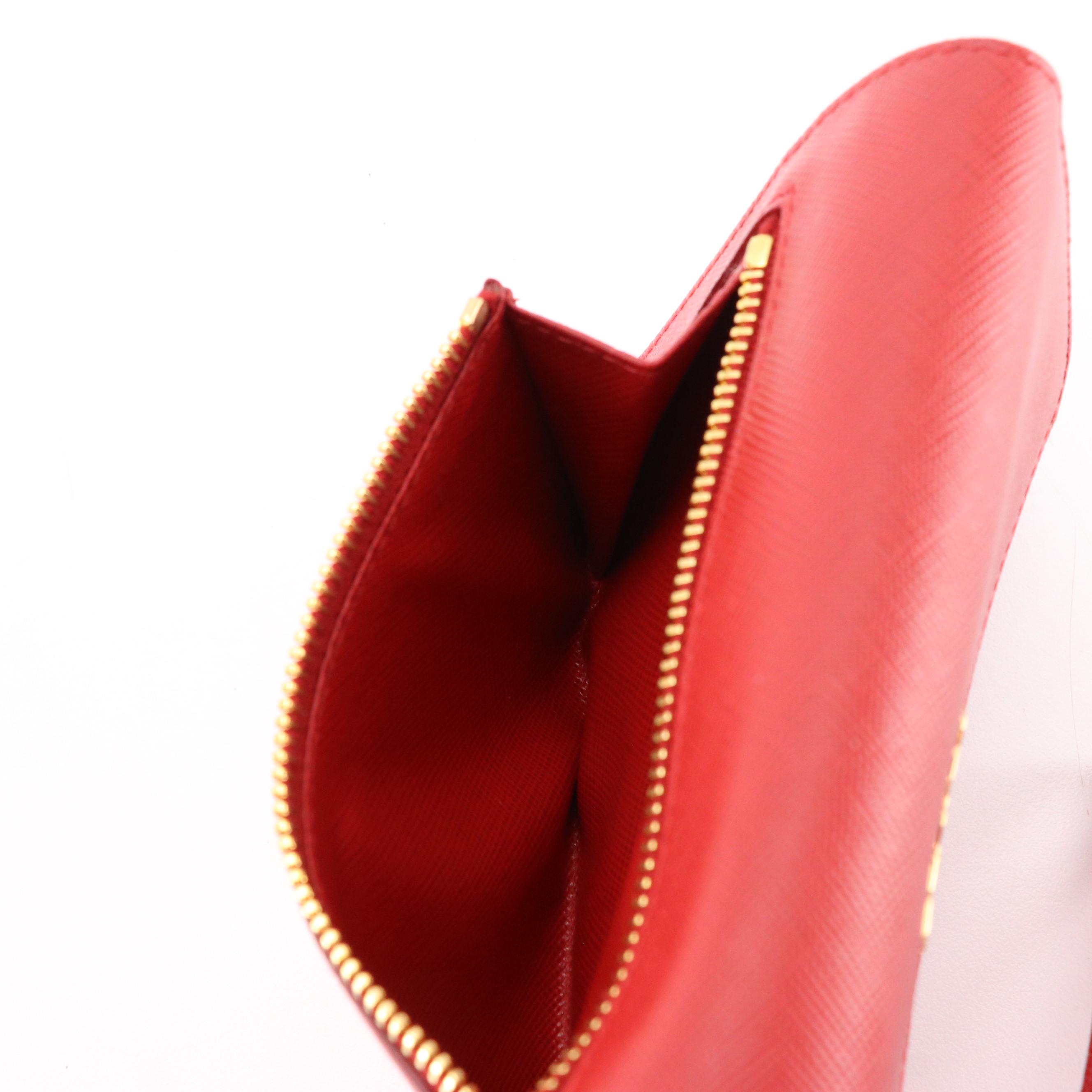 Prada Trifold Wallet Wristlet in Red Saffiano Leather