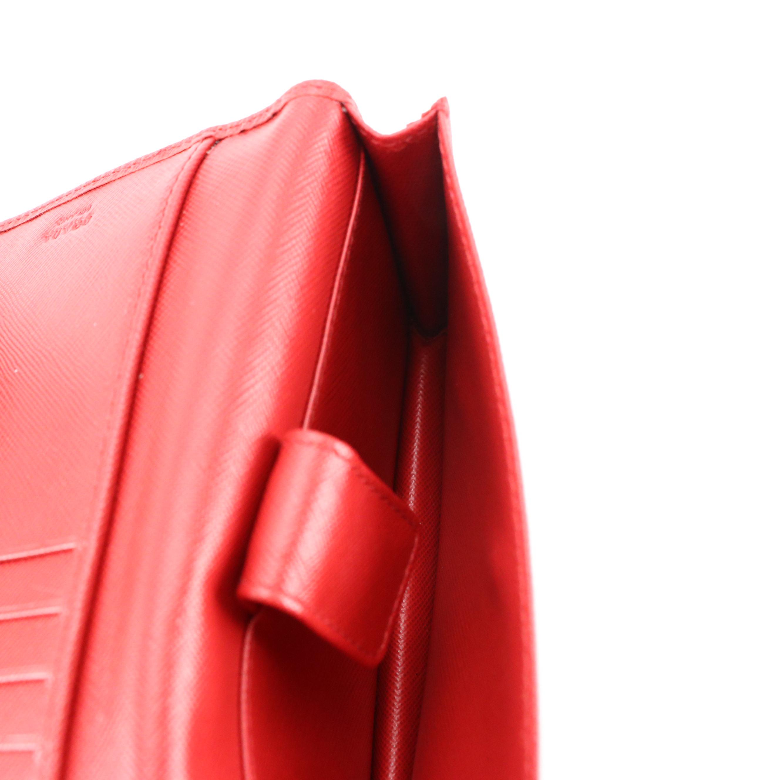 Prada Trifold Wallet Wristlet in Red Saffiano Leather