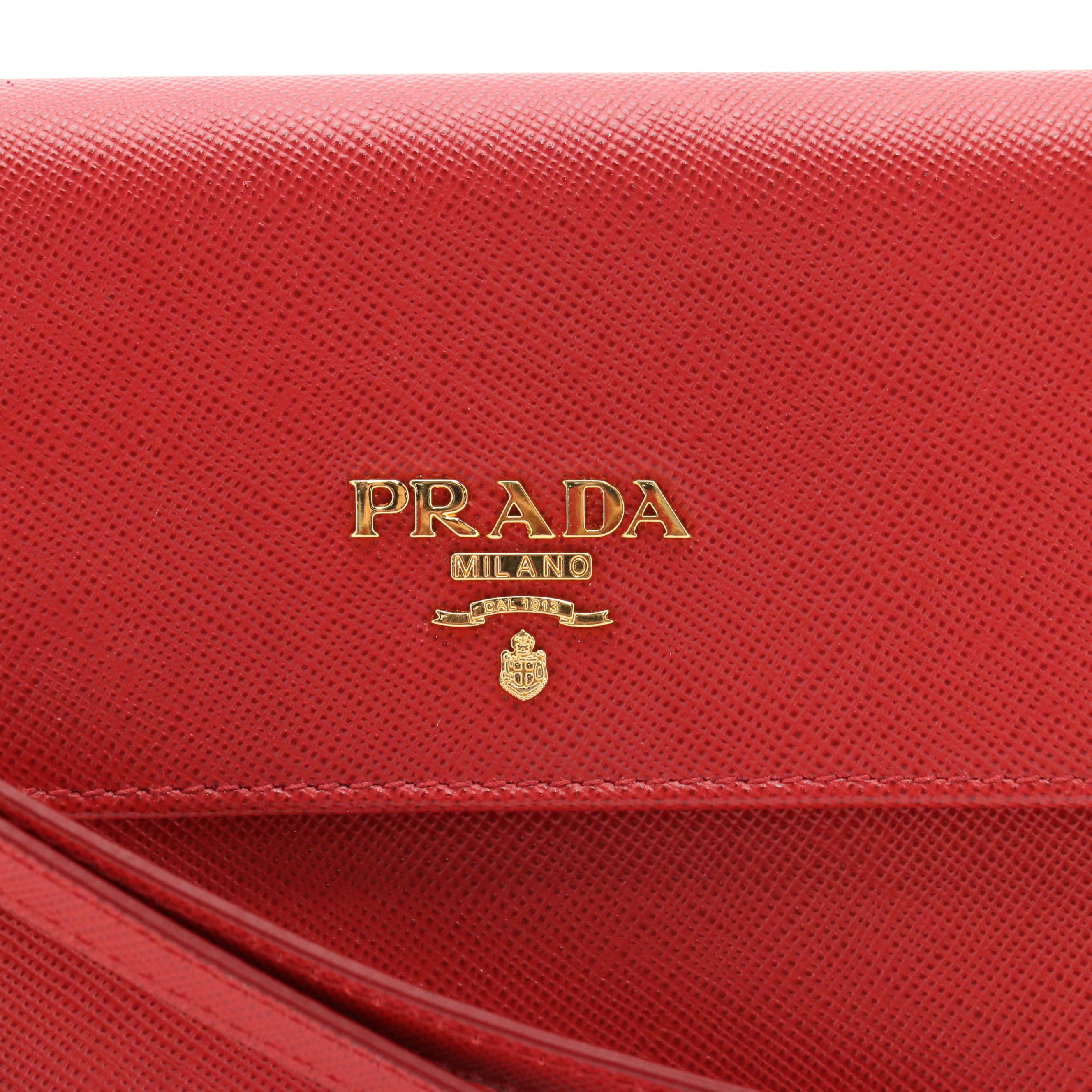 Prada Trifold Wallet Wristlet in Red Saffiano Leather