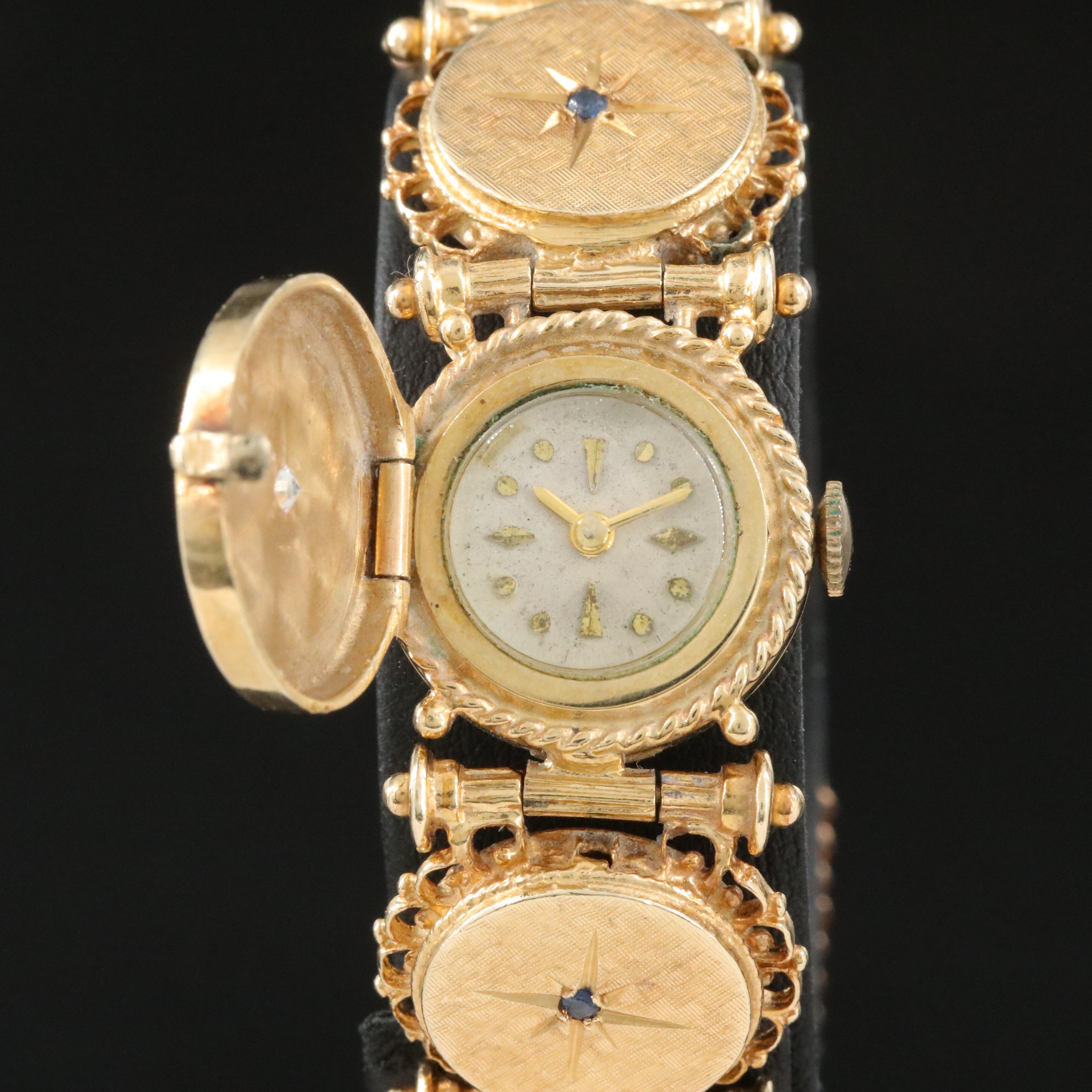 Jos. Boillat Fils Diamond and Sapphire 14K Gold Hidden Watch Bracelet