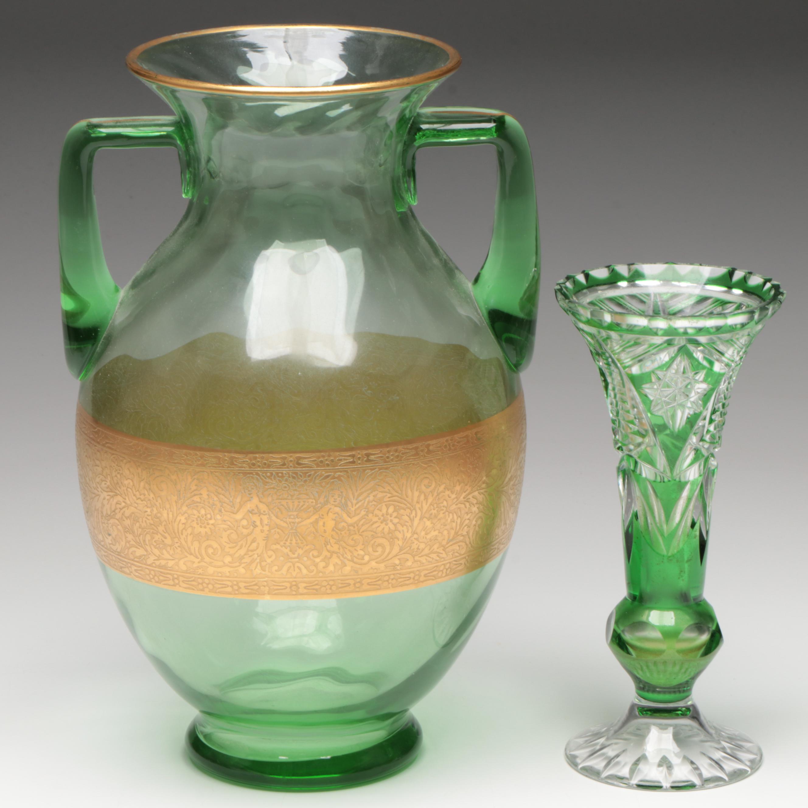 Bohemian Style Uranium Glass Vase with Dunhill Porcelain Humidor and More
