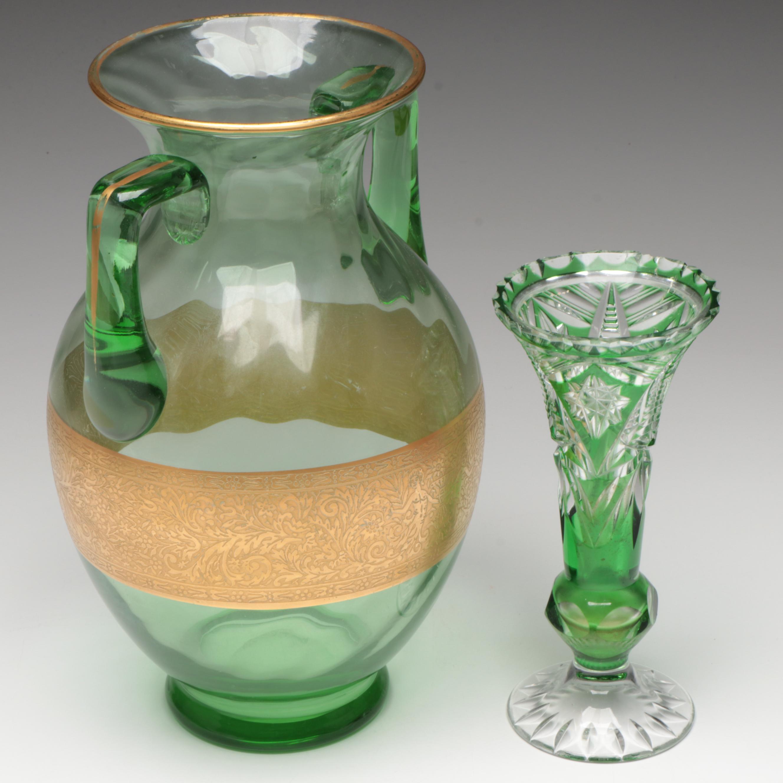 Bohemian Style Uranium Glass Vase with Dunhill Porcelain Humidor and More
