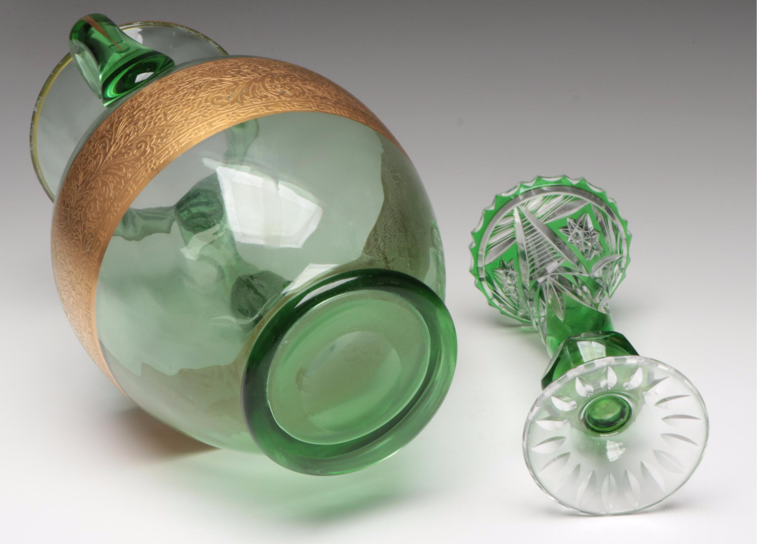 Bohemian Style Uranium Glass Vase with Dunhill Porcelain Humidor and More