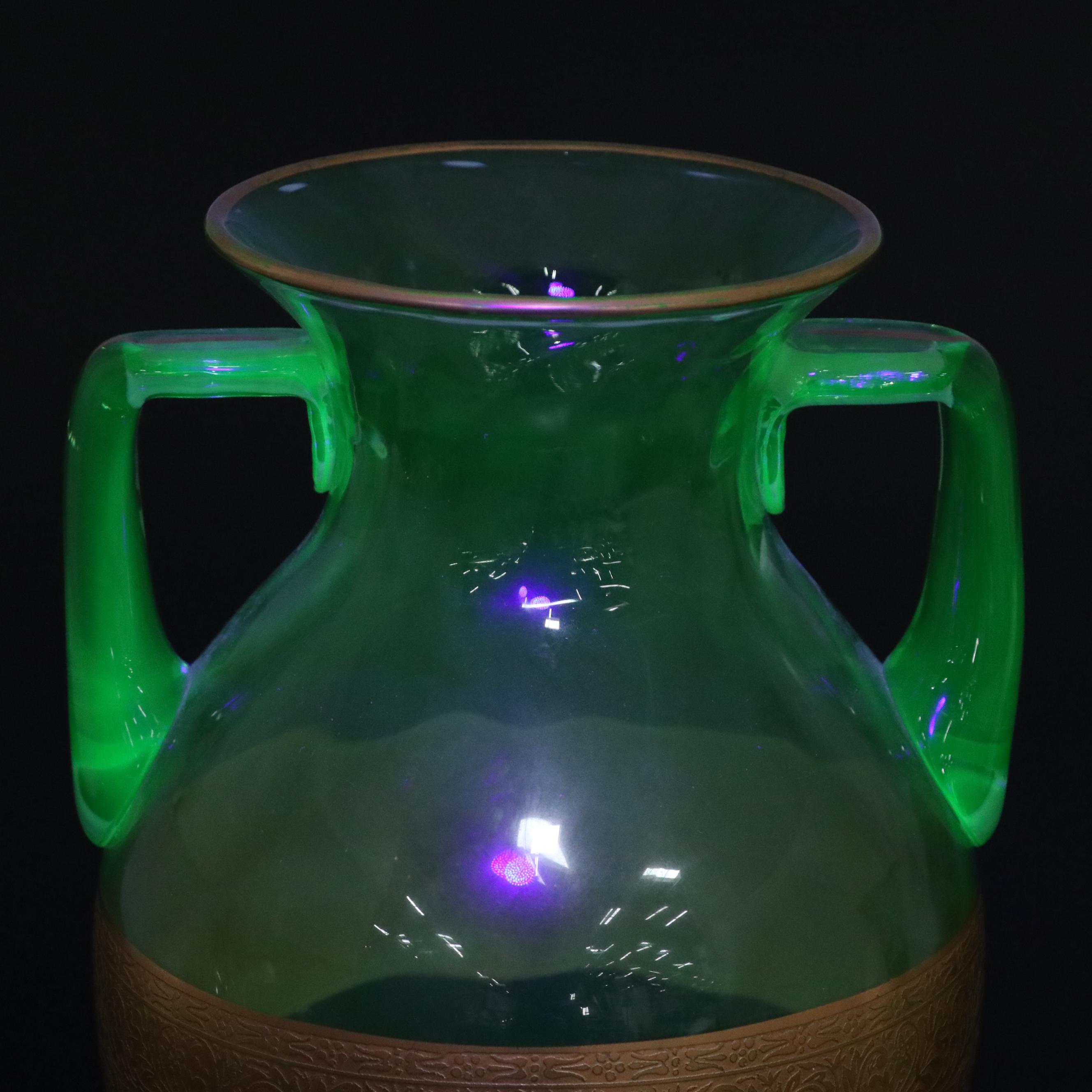 Bohemian Style Uranium Glass Vase with Dunhill Porcelain Humidor and More