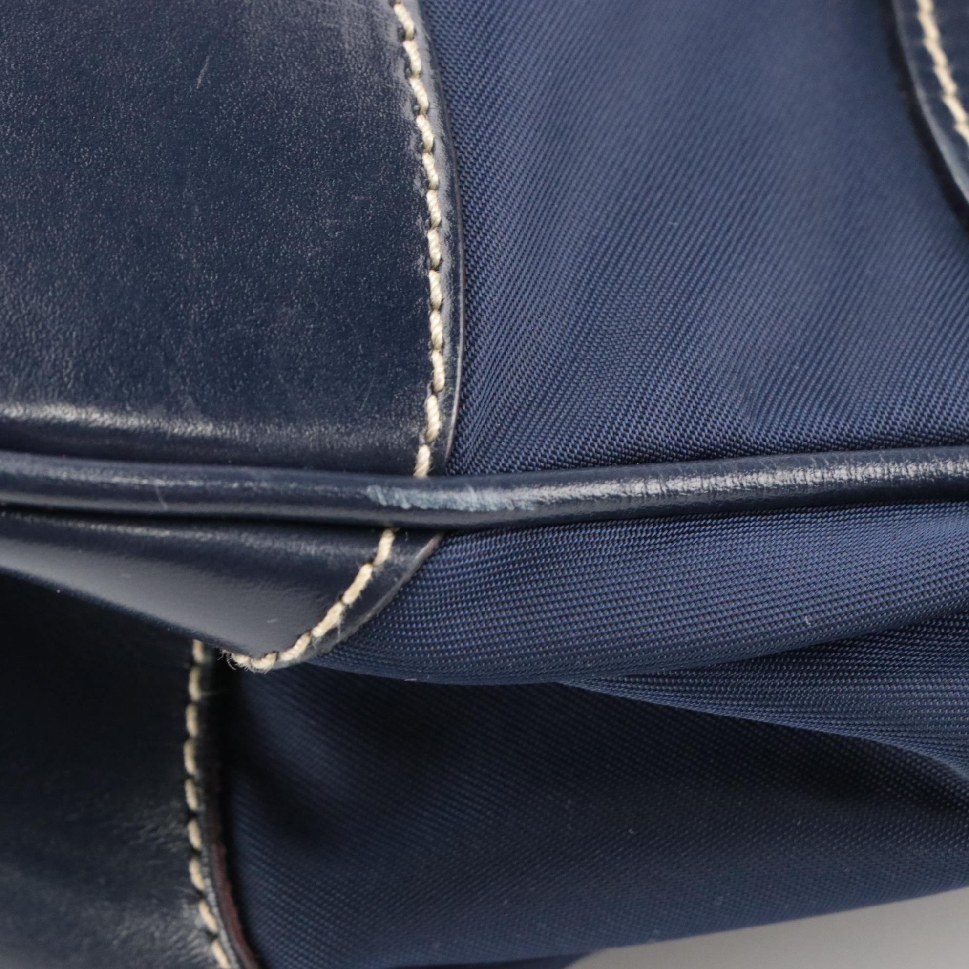 Prada Top Handle Bag in Navy Blue Nylon and Glazed Leather