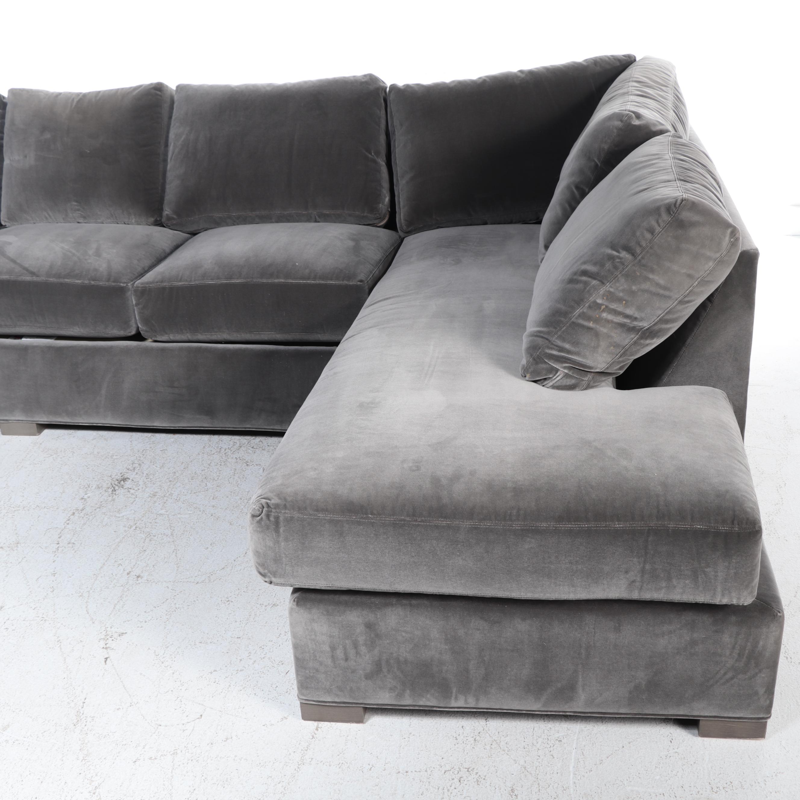 Lee Industries Contemporary Velvet Upholstered Sectional Sofa