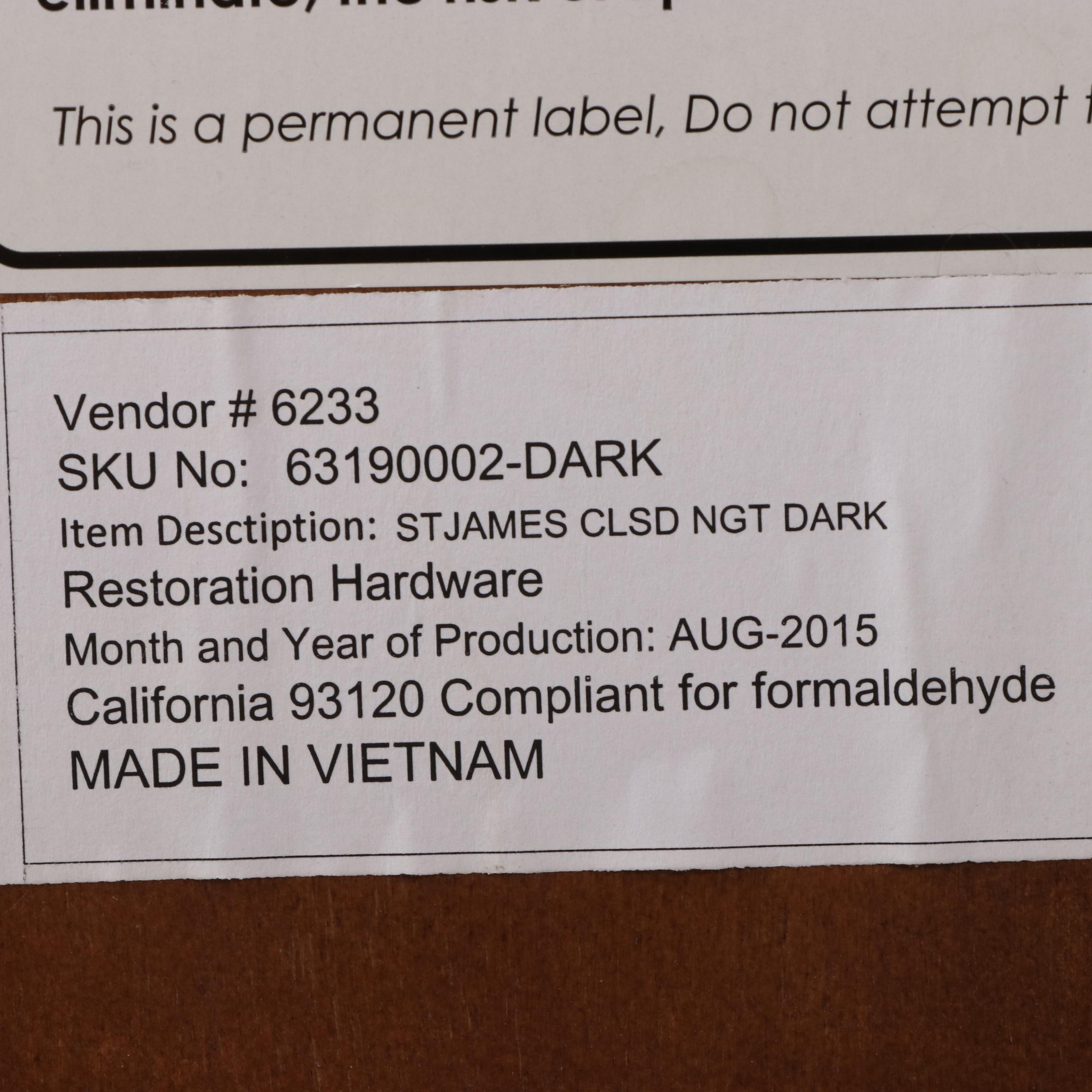 Restoration Hardware "St. James" Closed Nightstand, 2015