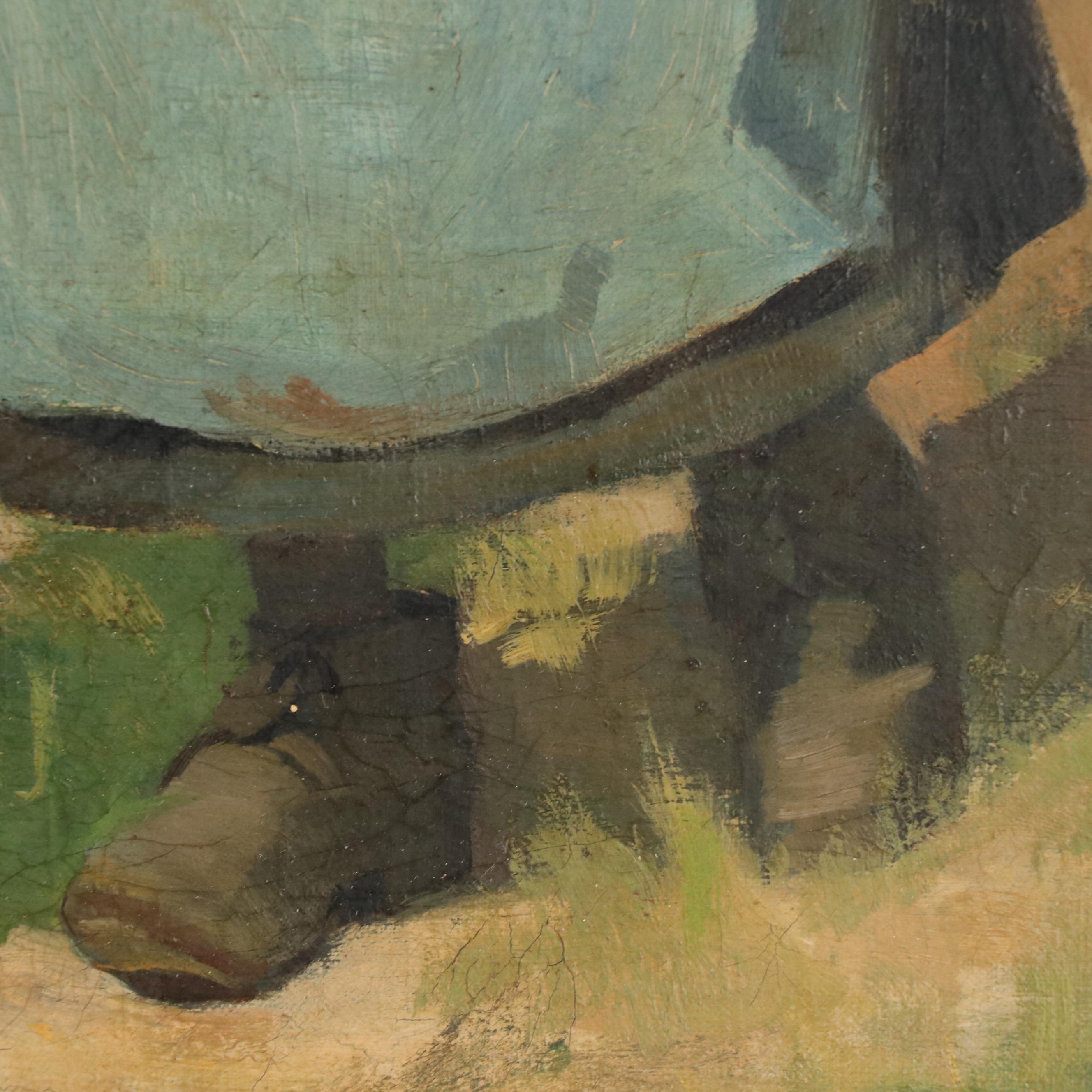 J. H. Colline Barbizon School Oil Painting of Gleaner