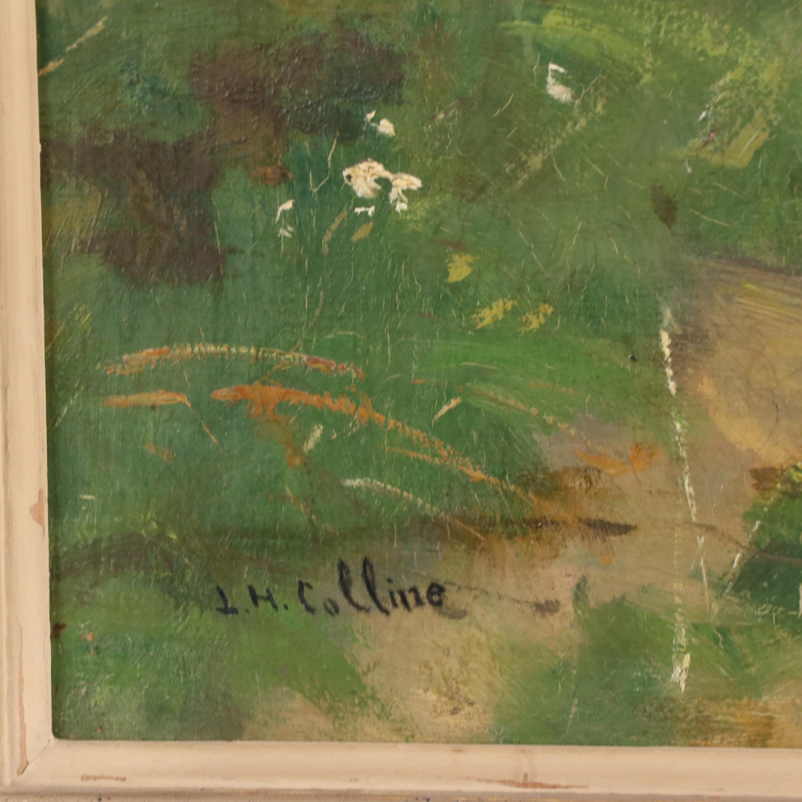 J. H. Colline Barbizon School Oil Painting of Gleaner