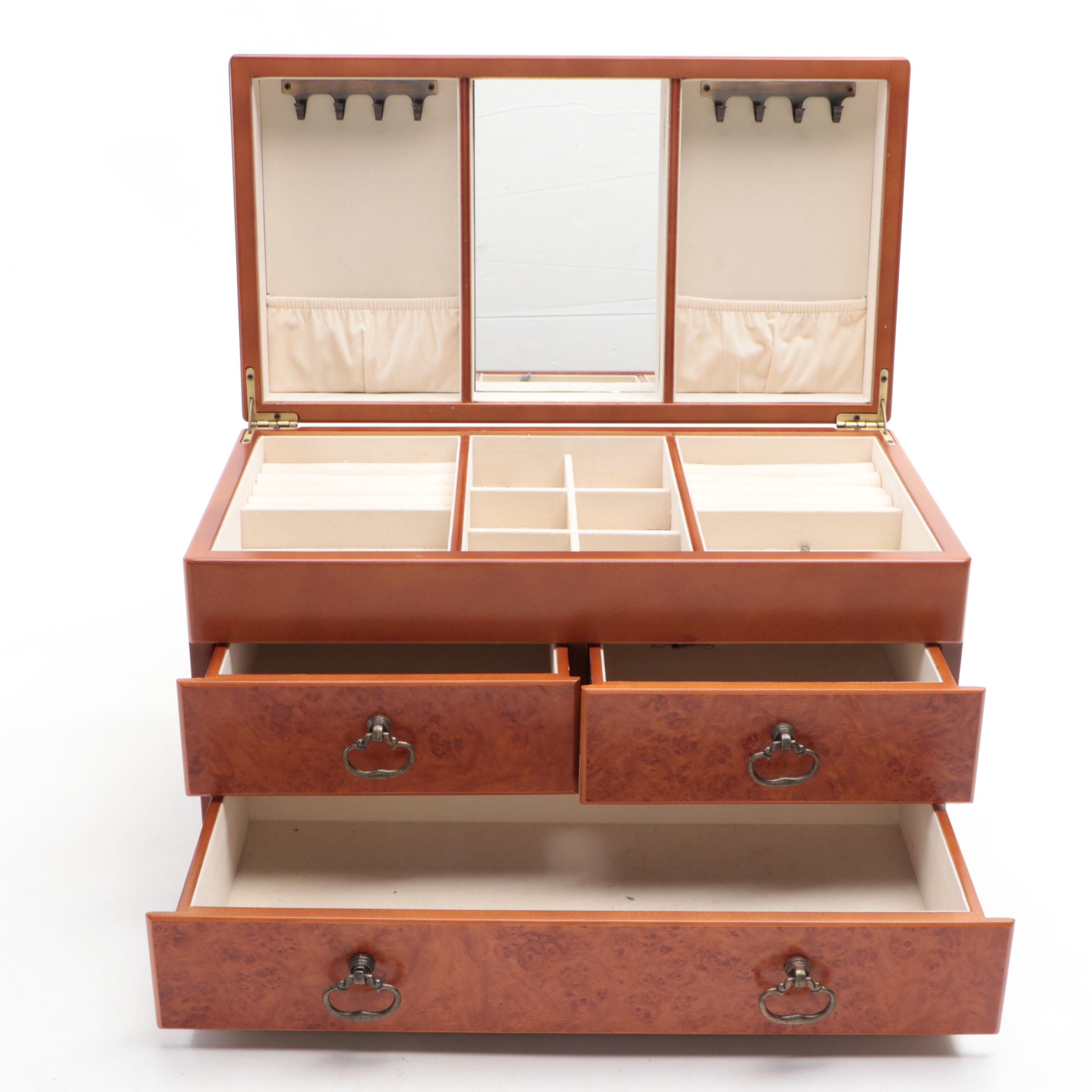 Wooden Jewelry Box in Burl Finish