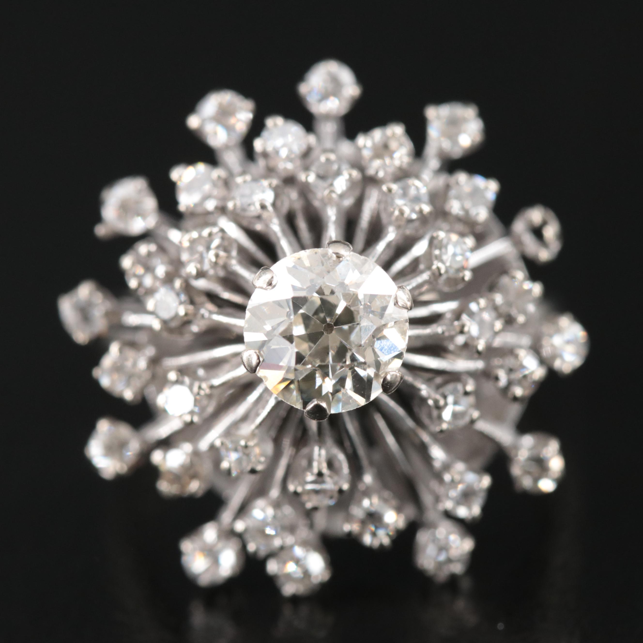1950s 14K 1.43 CTW Diamond Flower Burst Ring