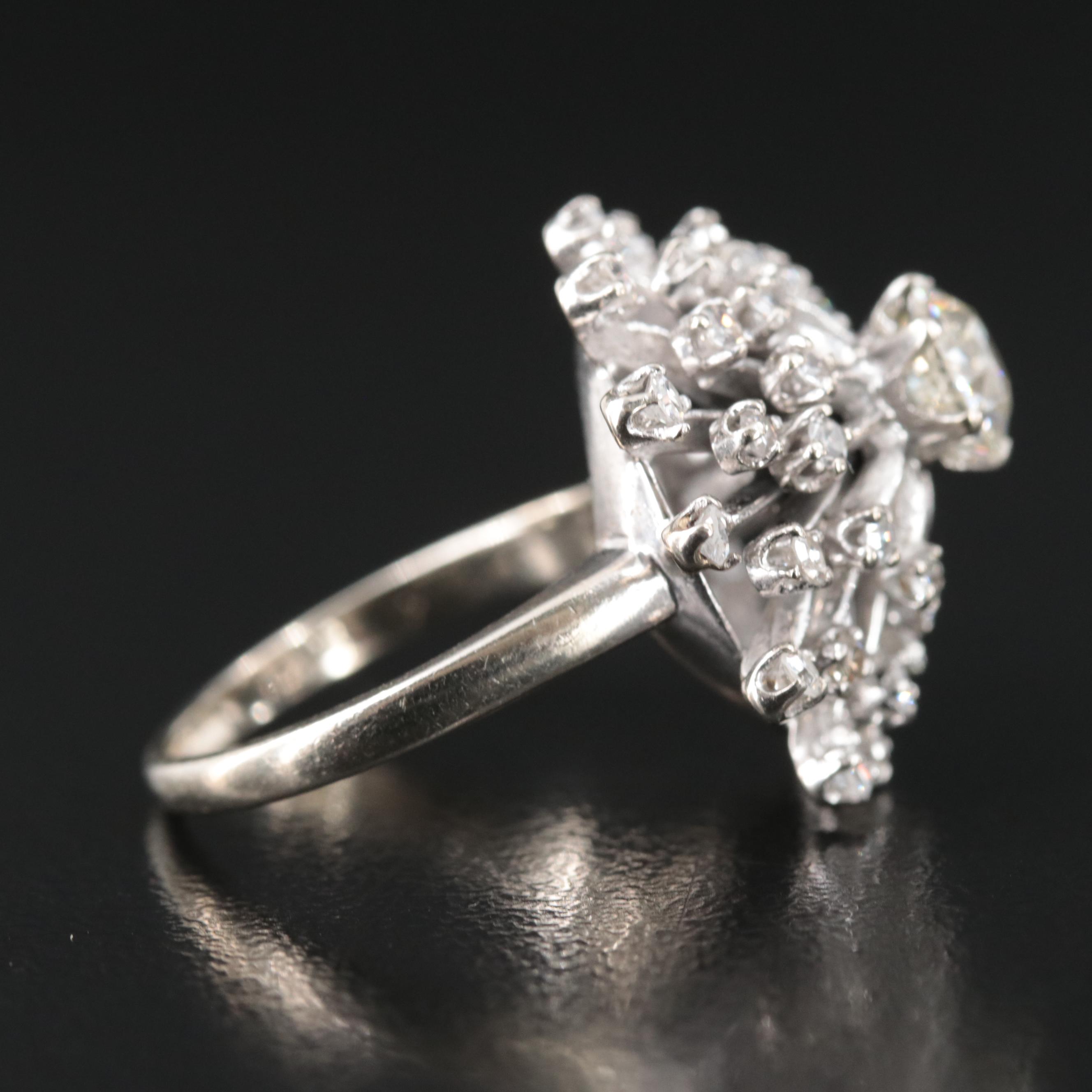 1950s 14K 1.43 CTW Diamond Flower Burst Ring