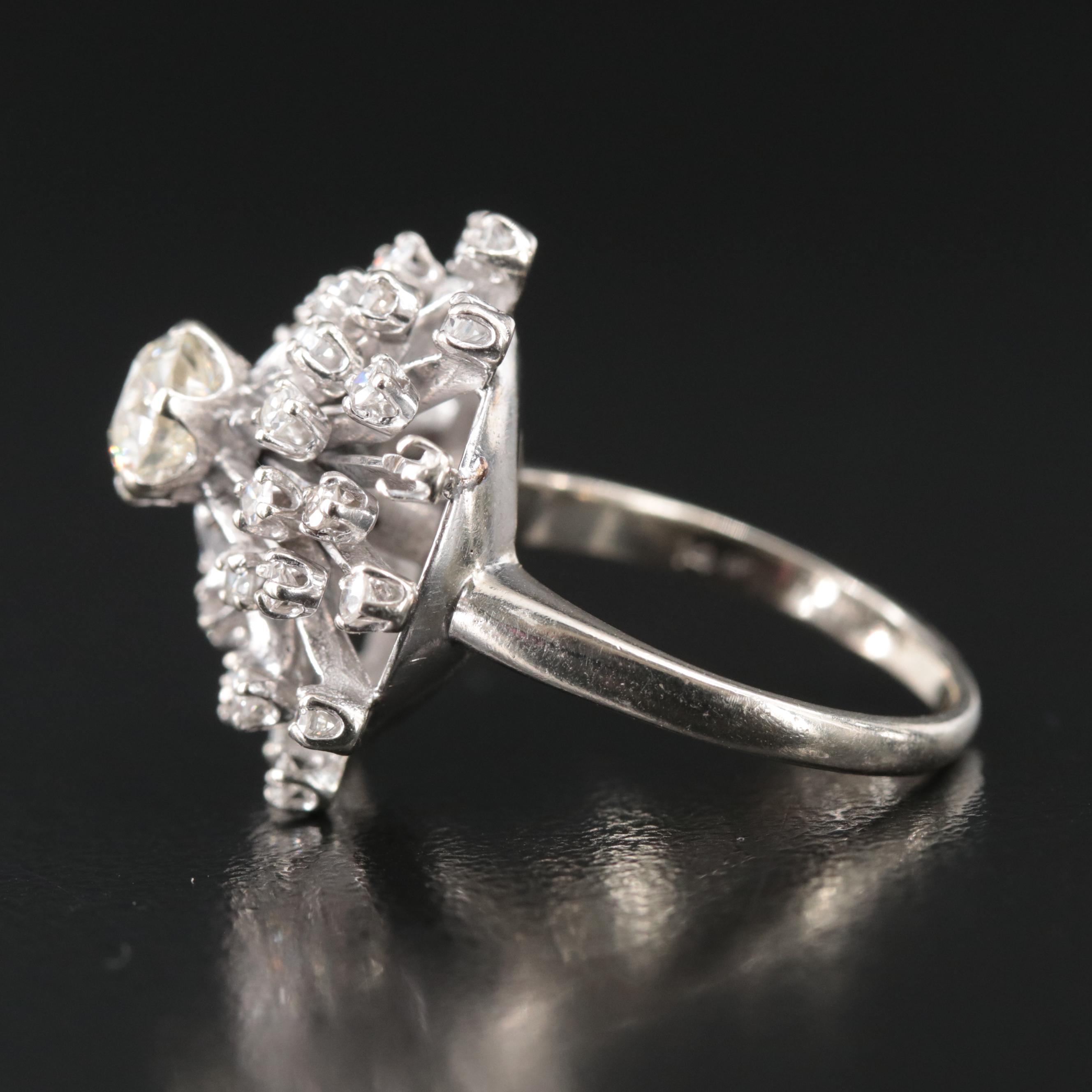 1950s 14K 1.43 CTW Diamond Flower Burst Ring