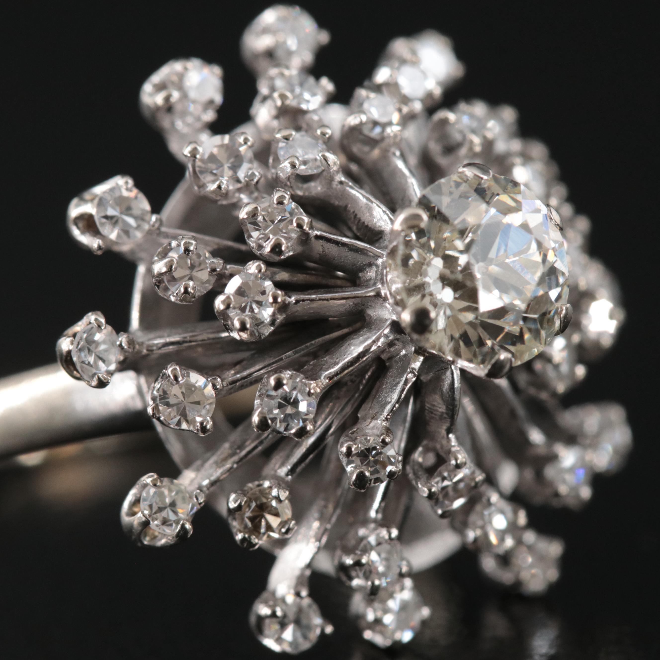 1950s 14K 1.43 CTW Diamond Flower Burst Ring