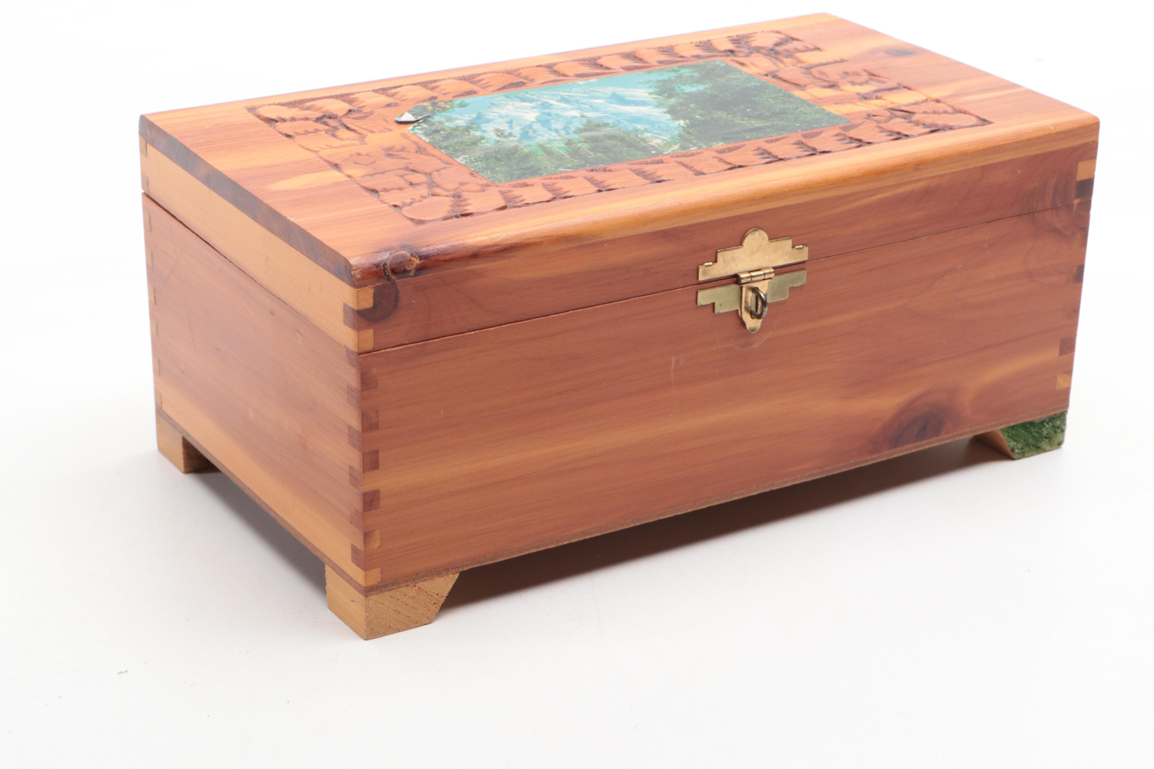 Wooden Lock Boxes with Bering Cigar Box, Mid-20th Century