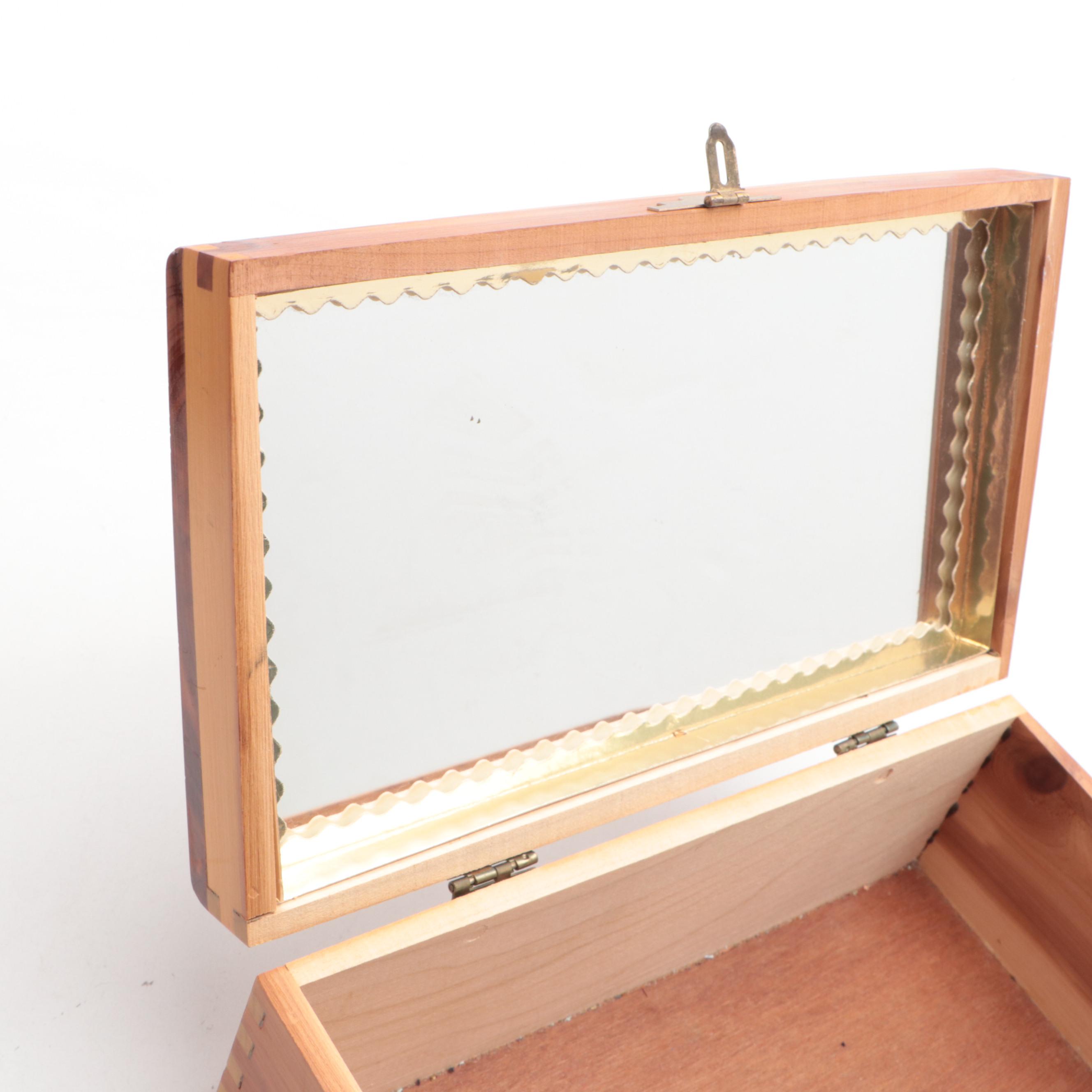 Wooden Lock Boxes with Bering Cigar Box, Mid-20th Century