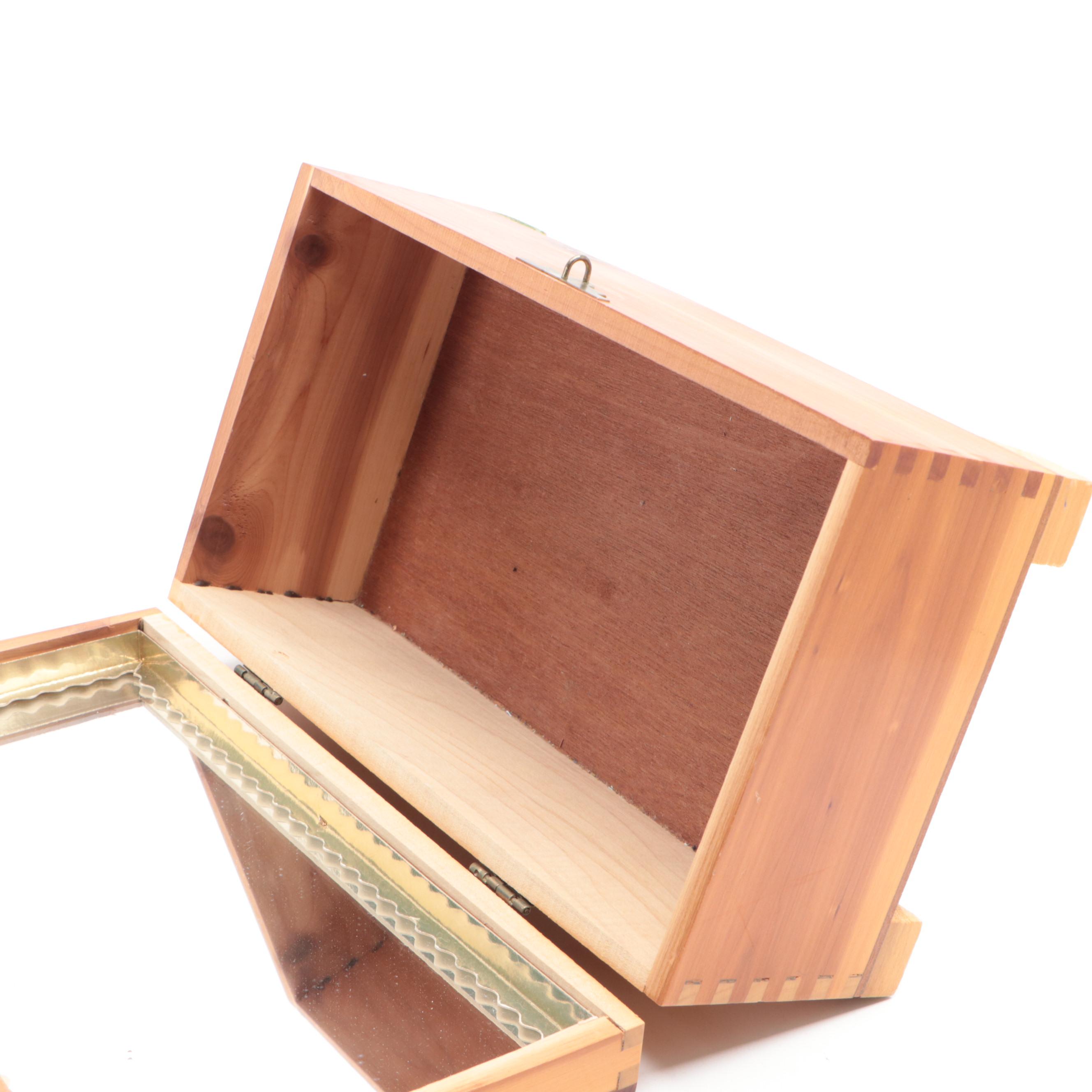 Wooden Lock Boxes with Bering Cigar Box, Mid-20th Century