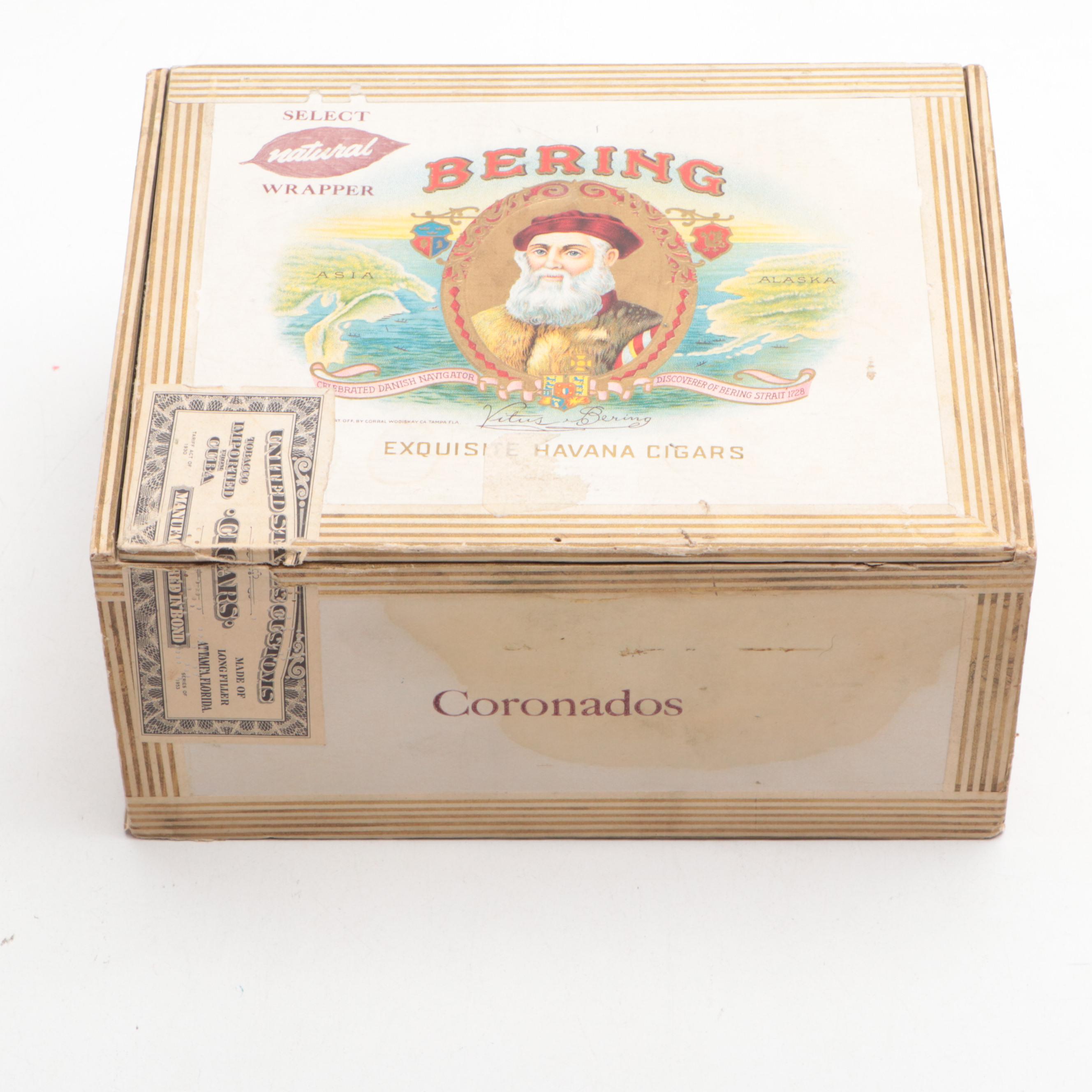 Wooden Lock Boxes with Bering Cigar Box, Mid-20th Century