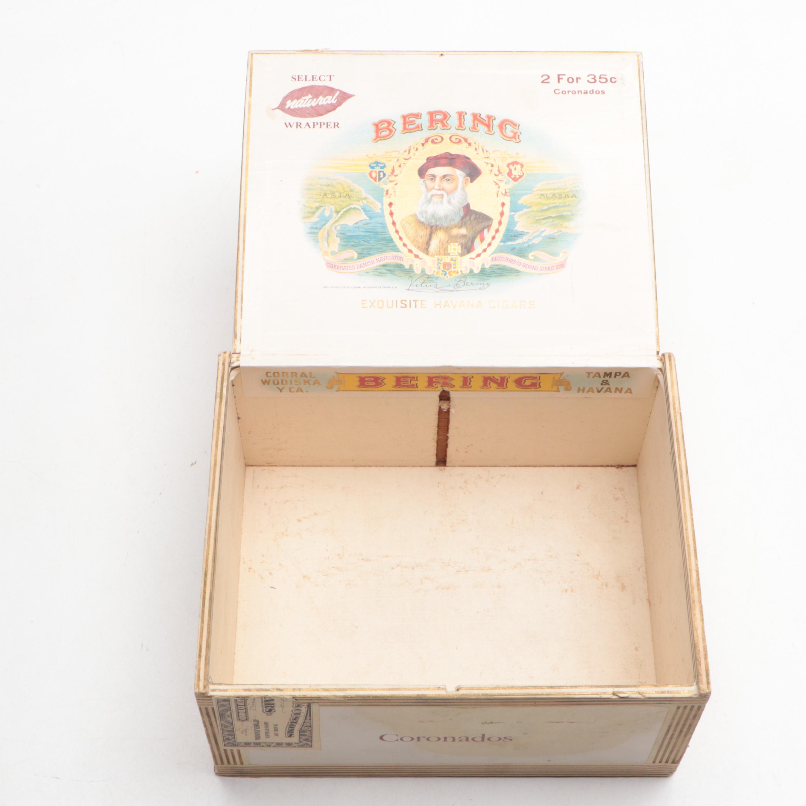 Wooden Lock Boxes with Bering Cigar Box, Mid-20th Century