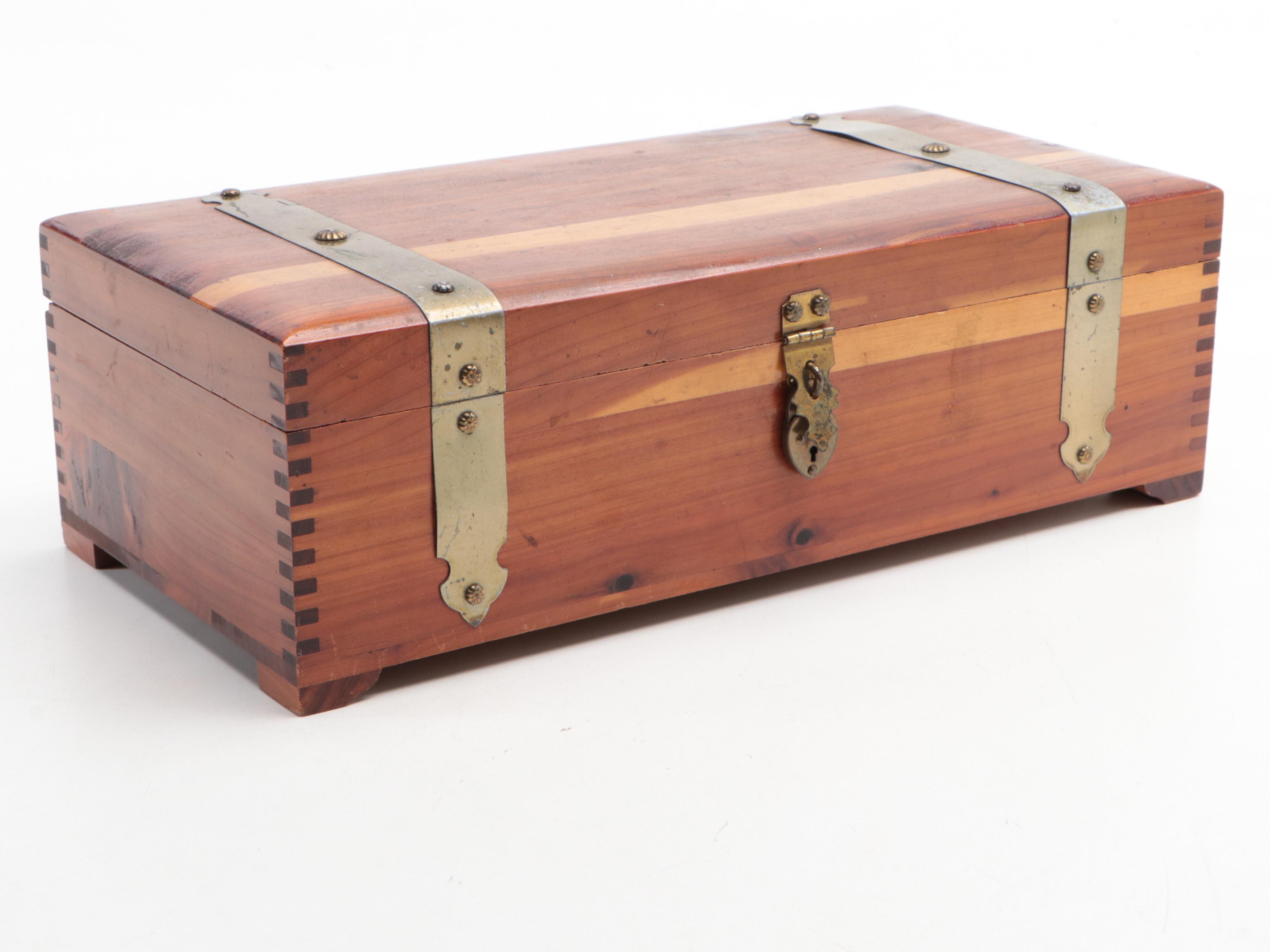 Wooden Lock Boxes with Bering Cigar Box, Mid-20th Century