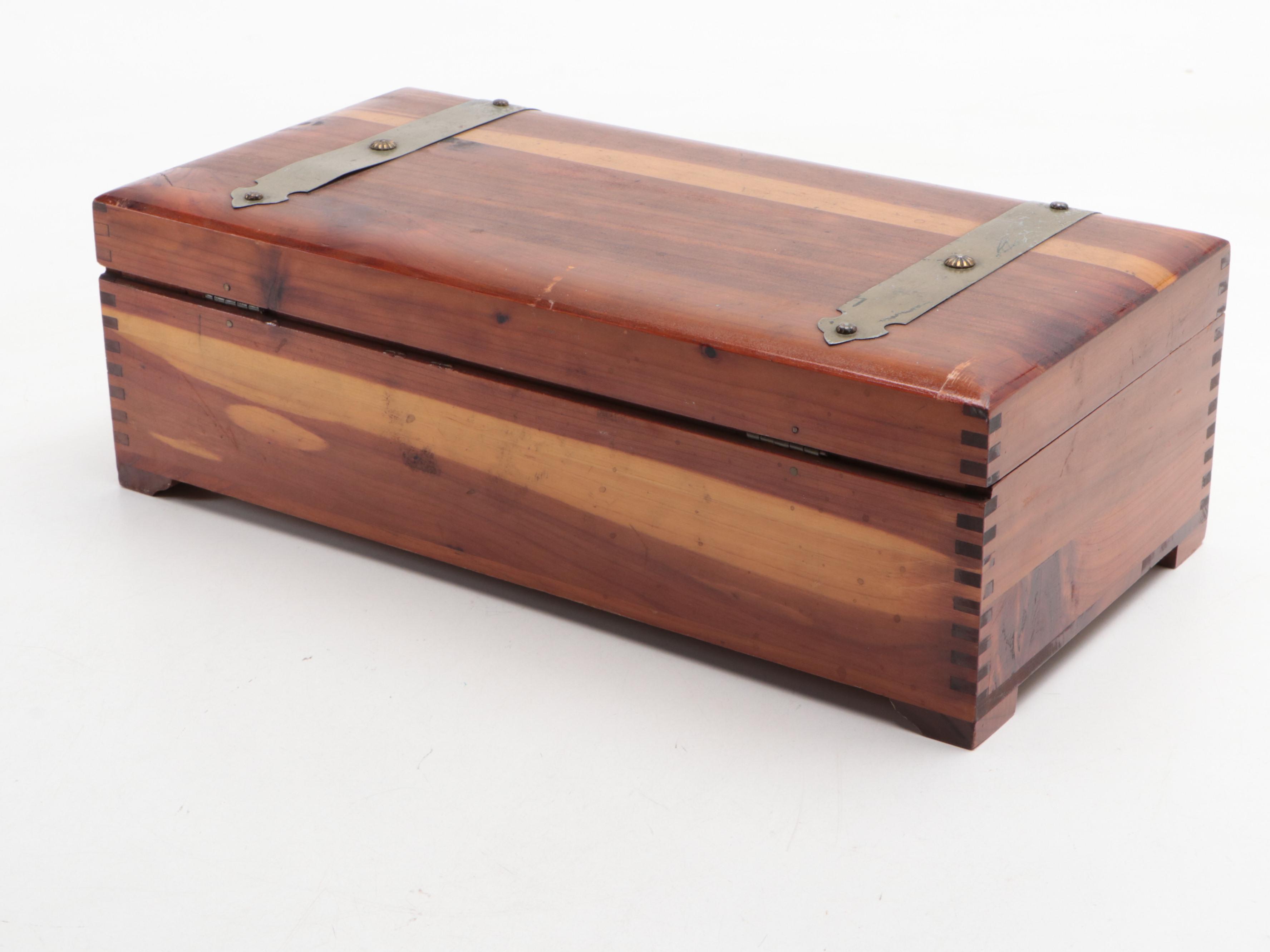 Wooden Lock Boxes with Bering Cigar Box, Mid-20th Century