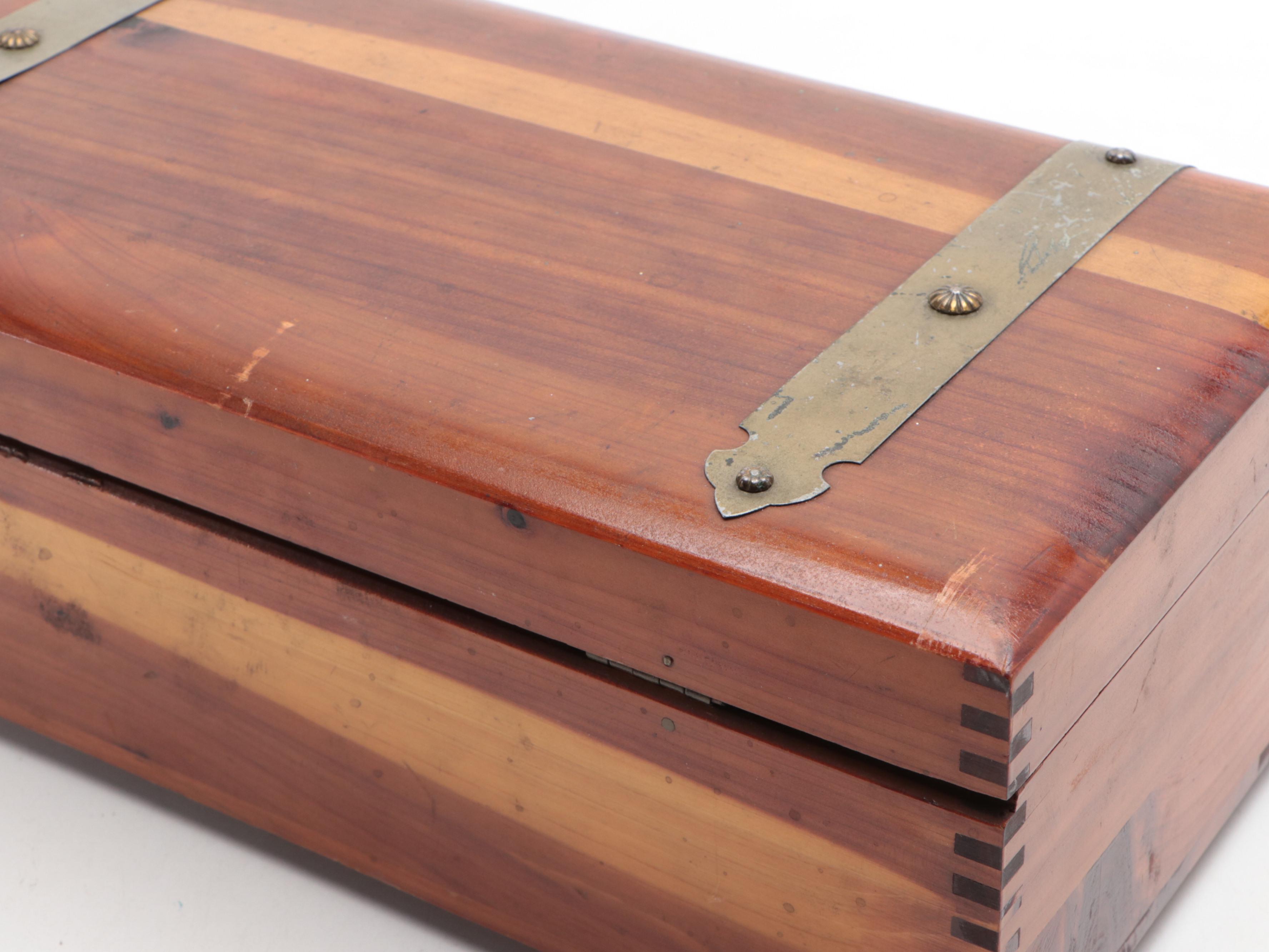 Wooden Lock Boxes with Bering Cigar Box, Mid-20th Century