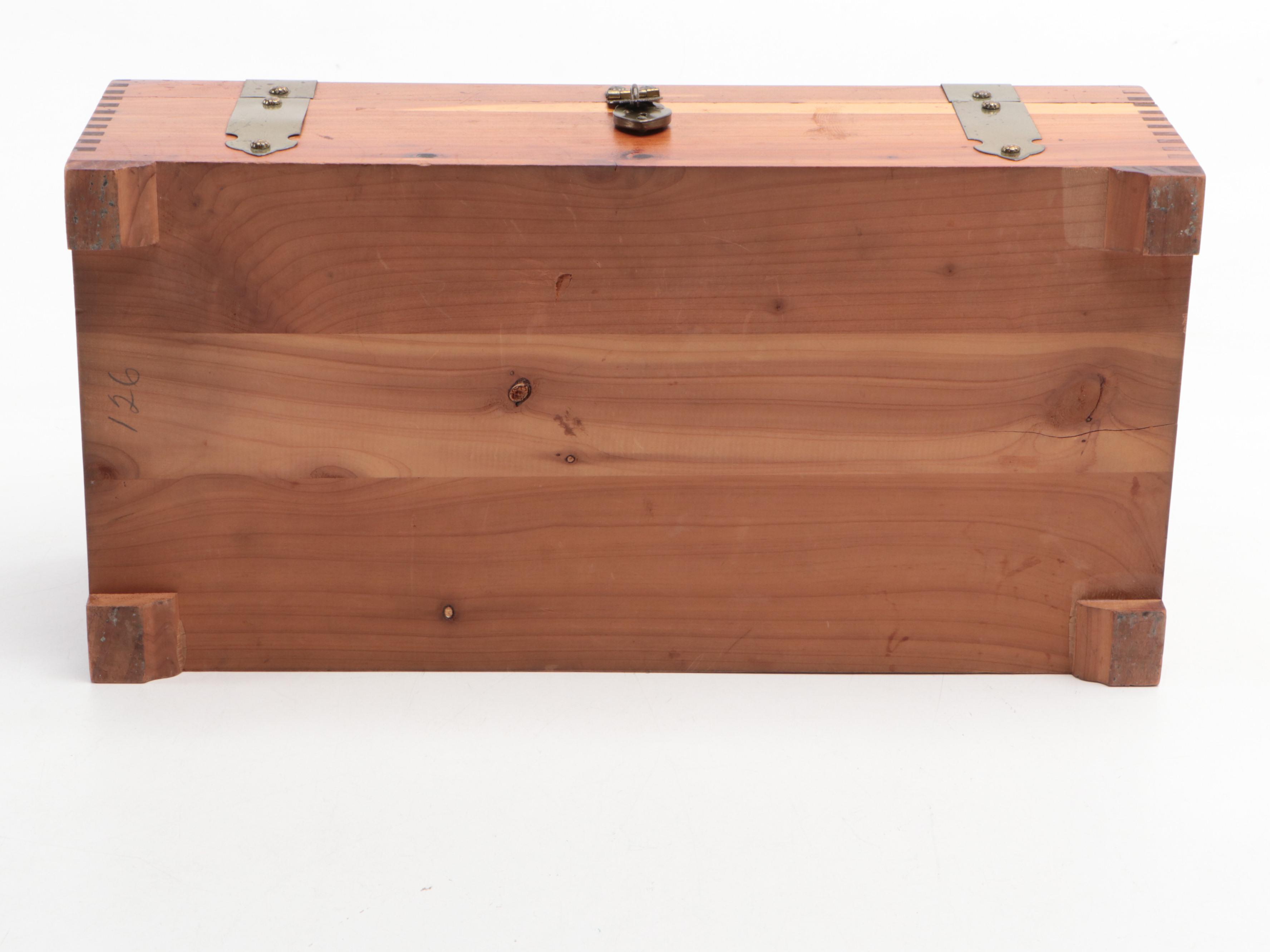 Wooden Lock Boxes with Bering Cigar Box, Mid-20th Century