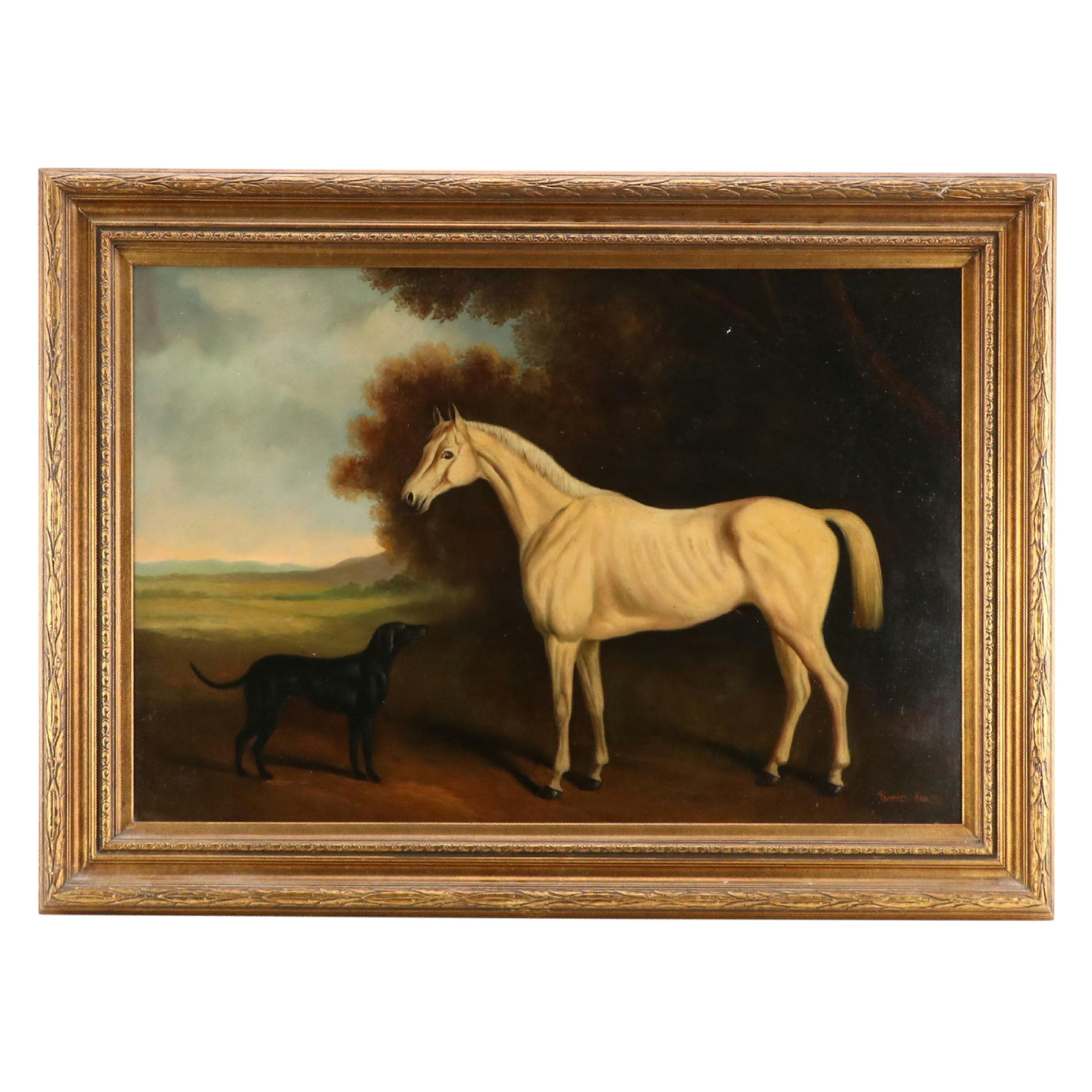 Richard Hines Equine Portrait of White Horse Oil Painting