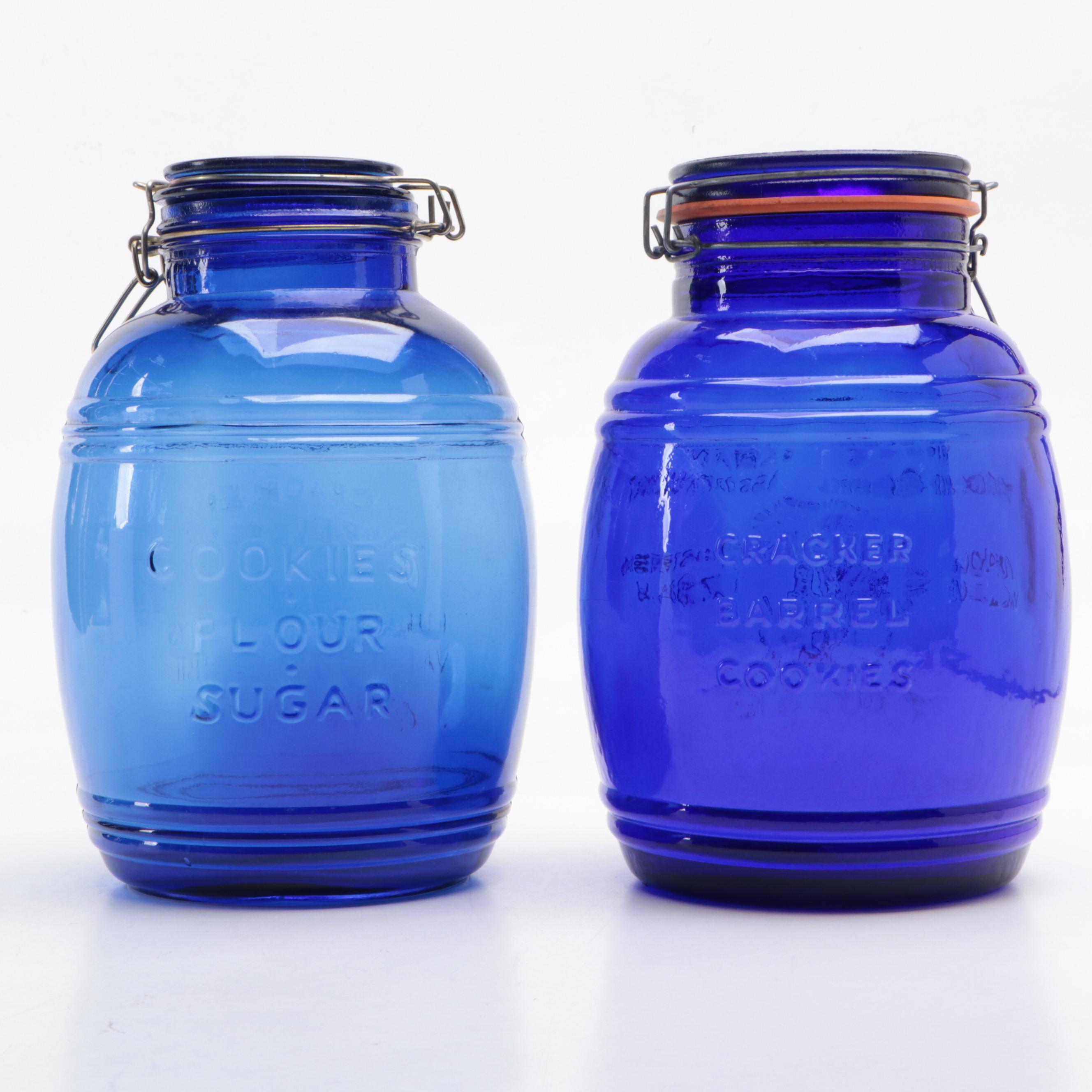 Cracker Barrel Cobalt Glass Cookie Jars