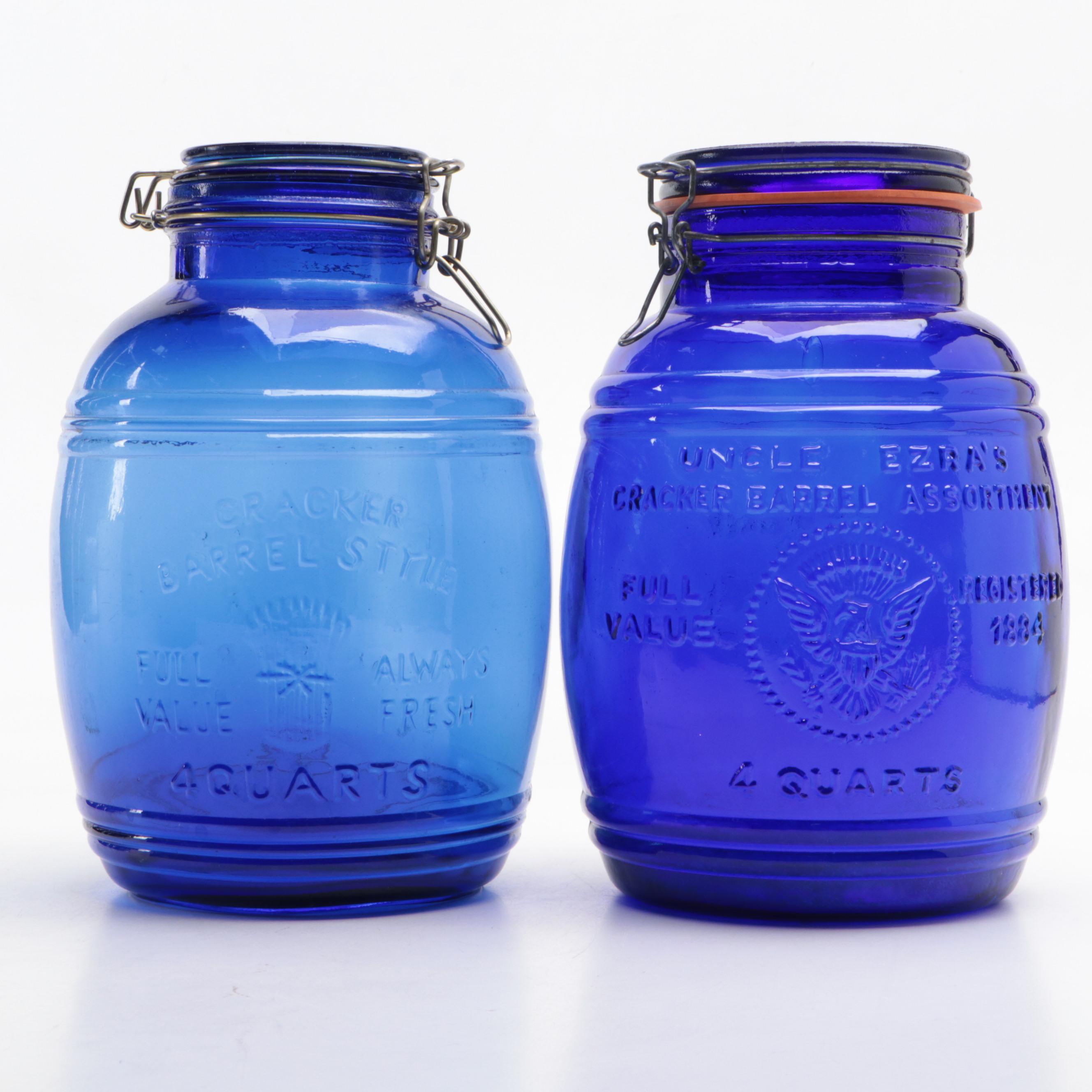 Cracker Barrel Cobalt Glass Cookie Jars